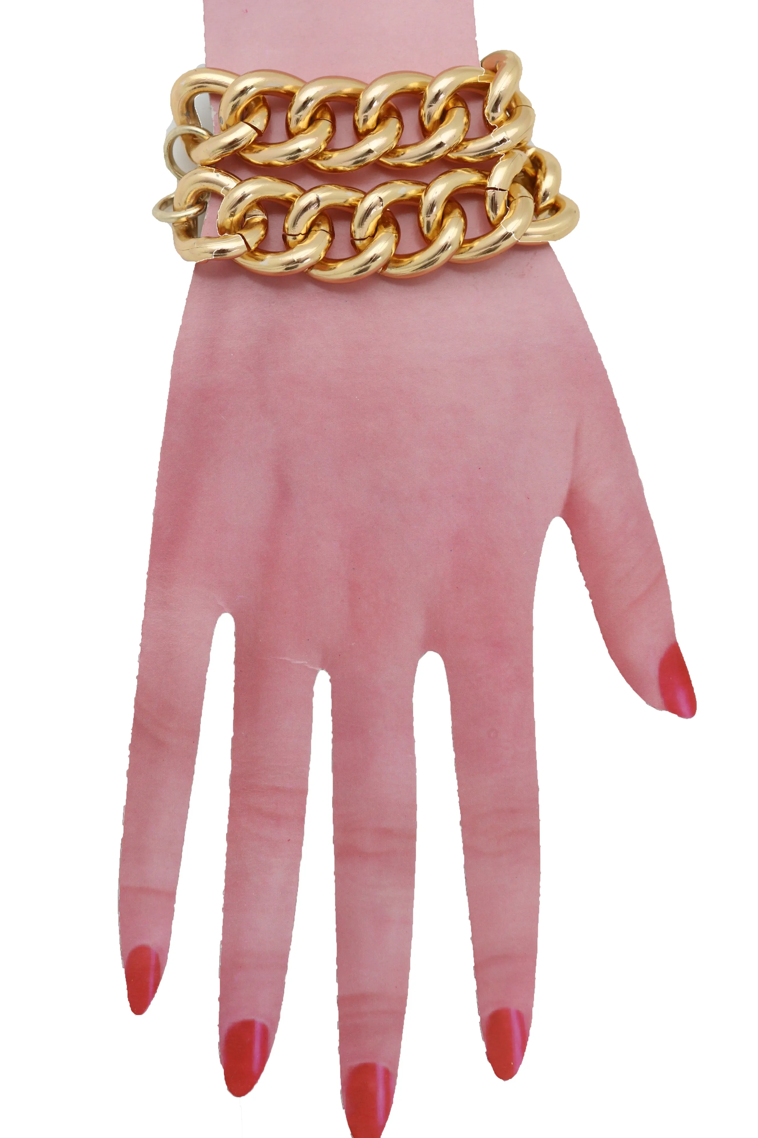 Gold Colored Double Strand Thick Chain Link Bracelet
