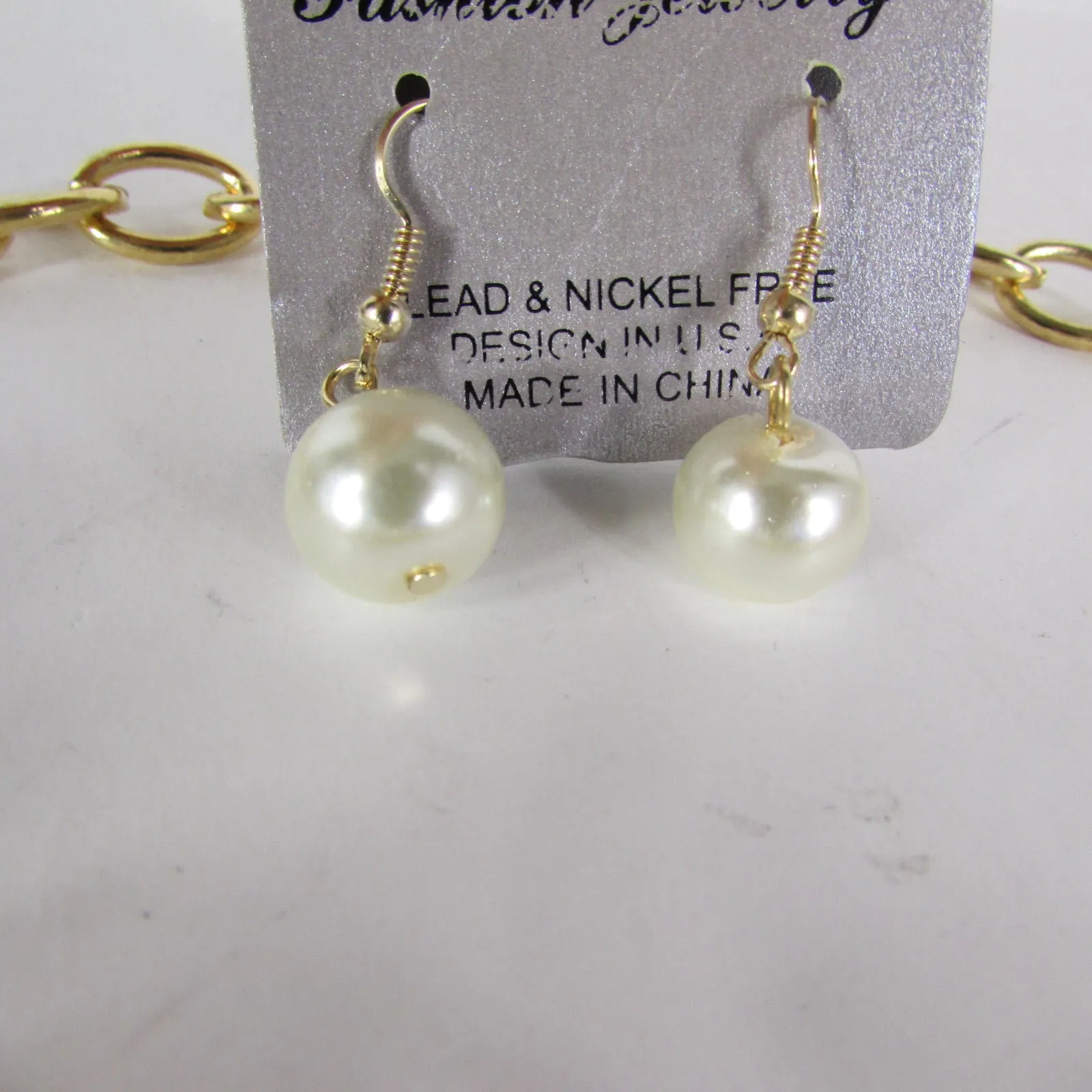 Gold Metal Chains Necklace Coin Cross Charms Imitation Pearls beads