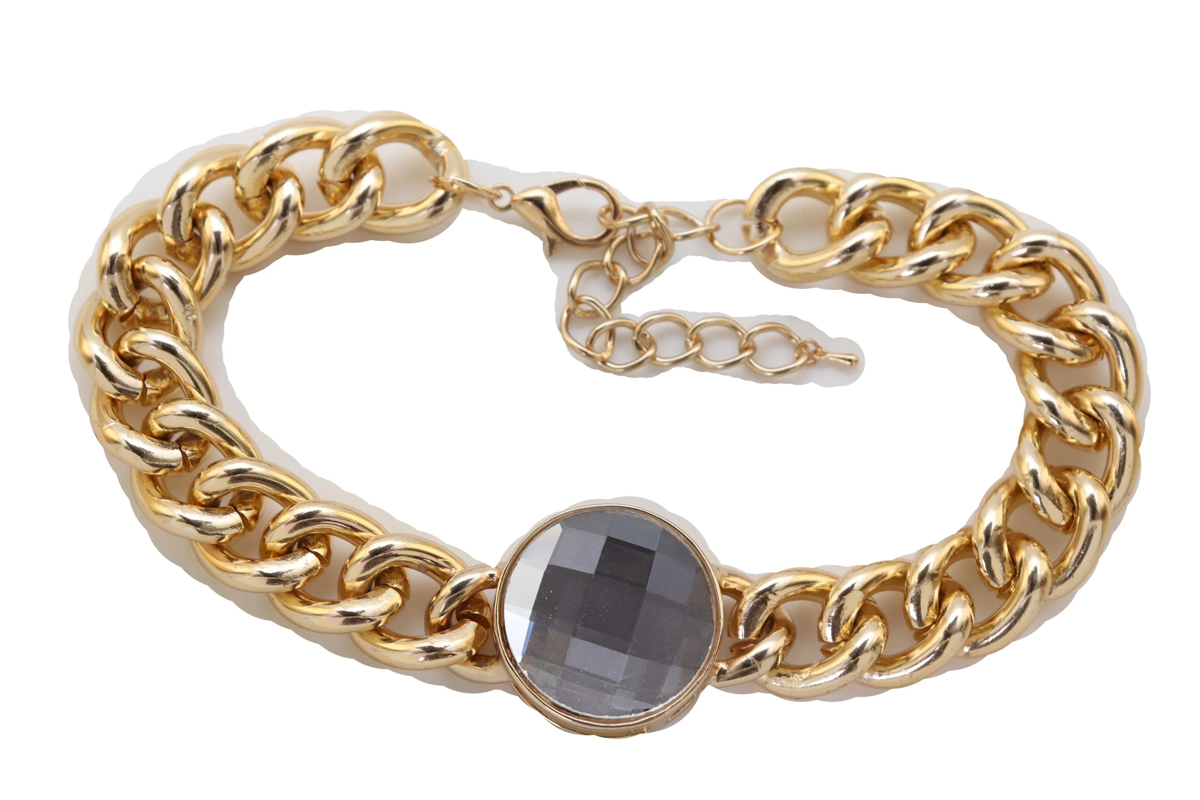 Gold Metal Chunky Chain Link Short Choker Necklace Silver Bling Fancy Style