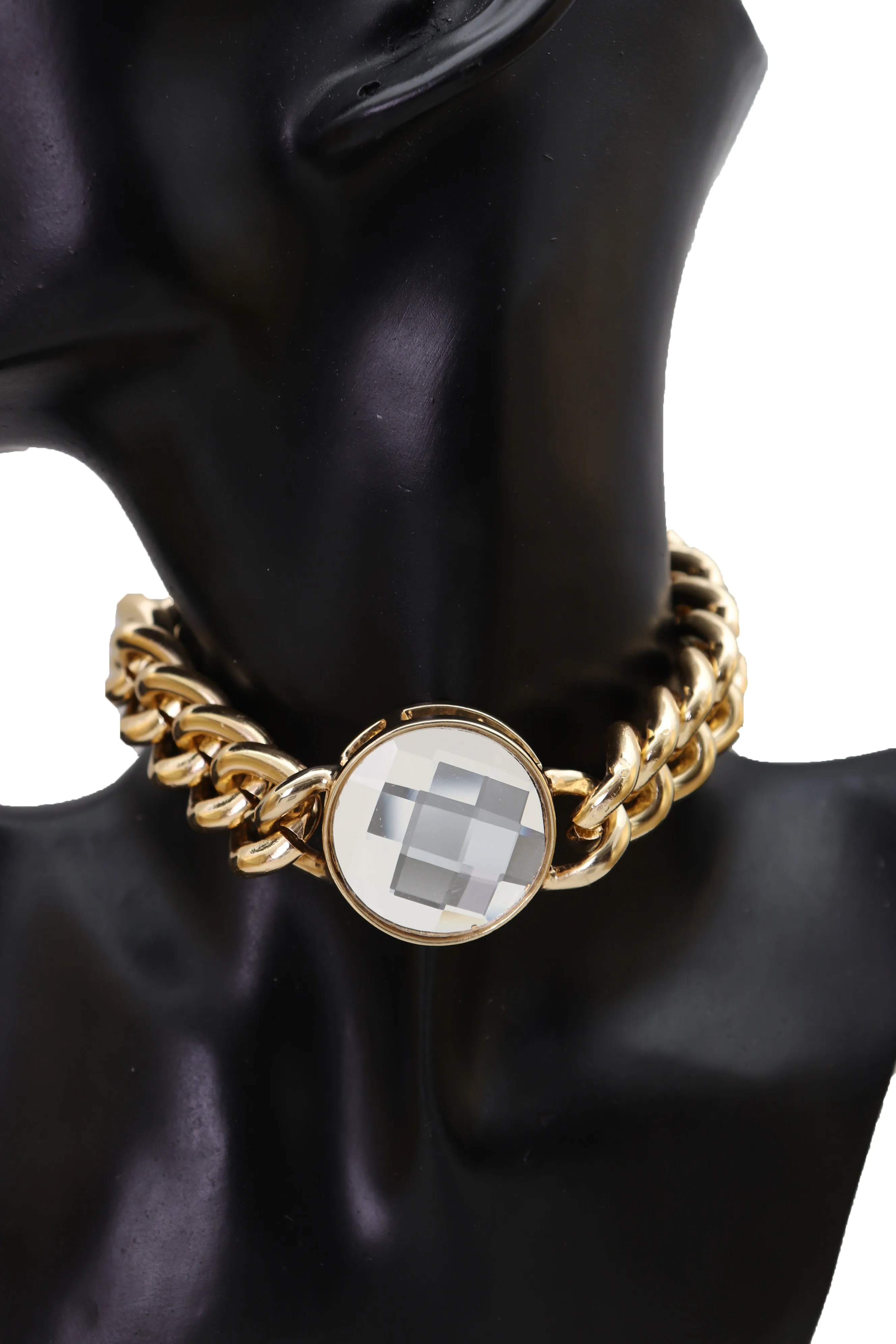Gold Metal Chunky Chain Link Short Choker Necklace Silver Bling Fancy Style