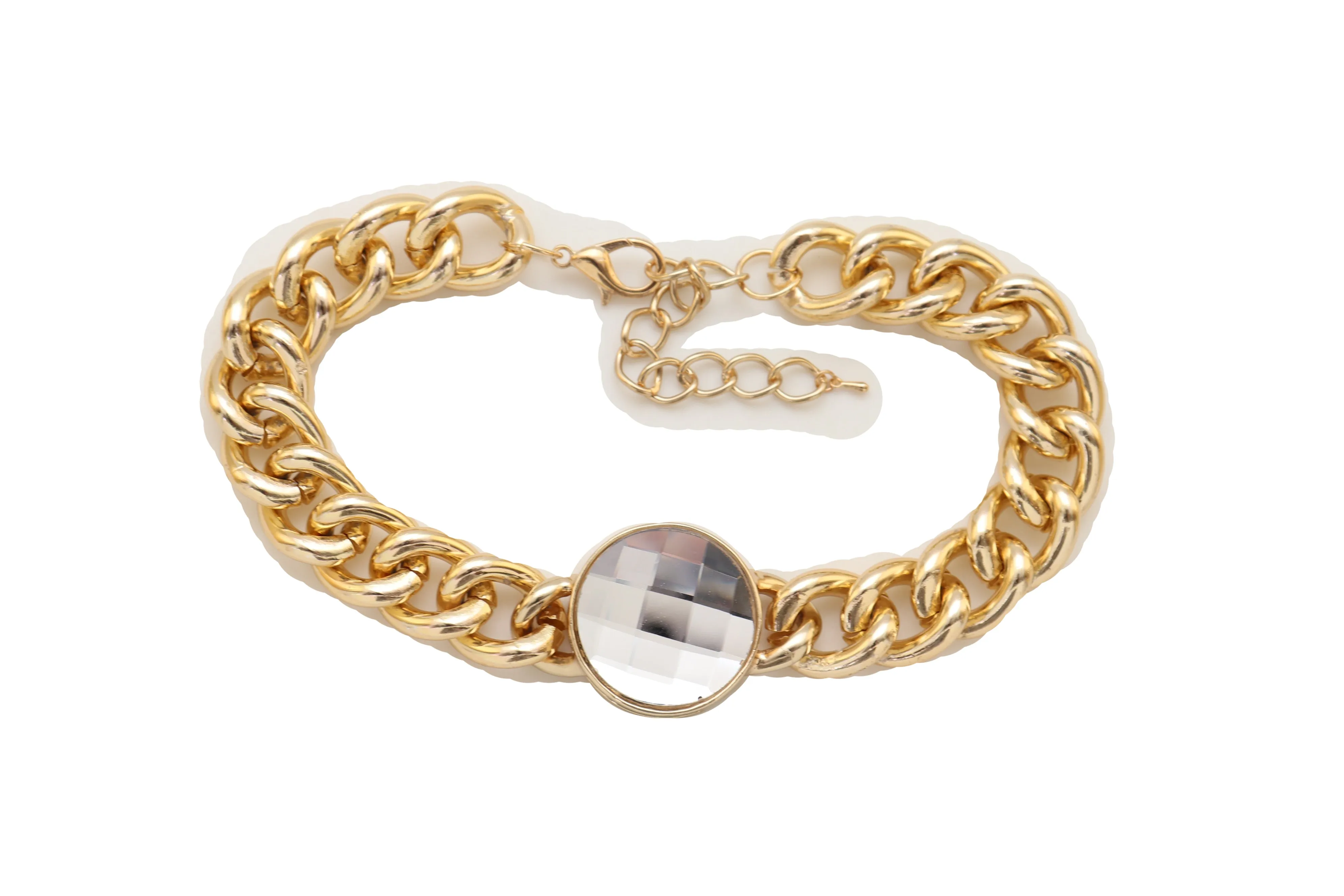 Gold Metal Chunky Chain Link Short Choker Necklace Silver Bling Fancy Style
