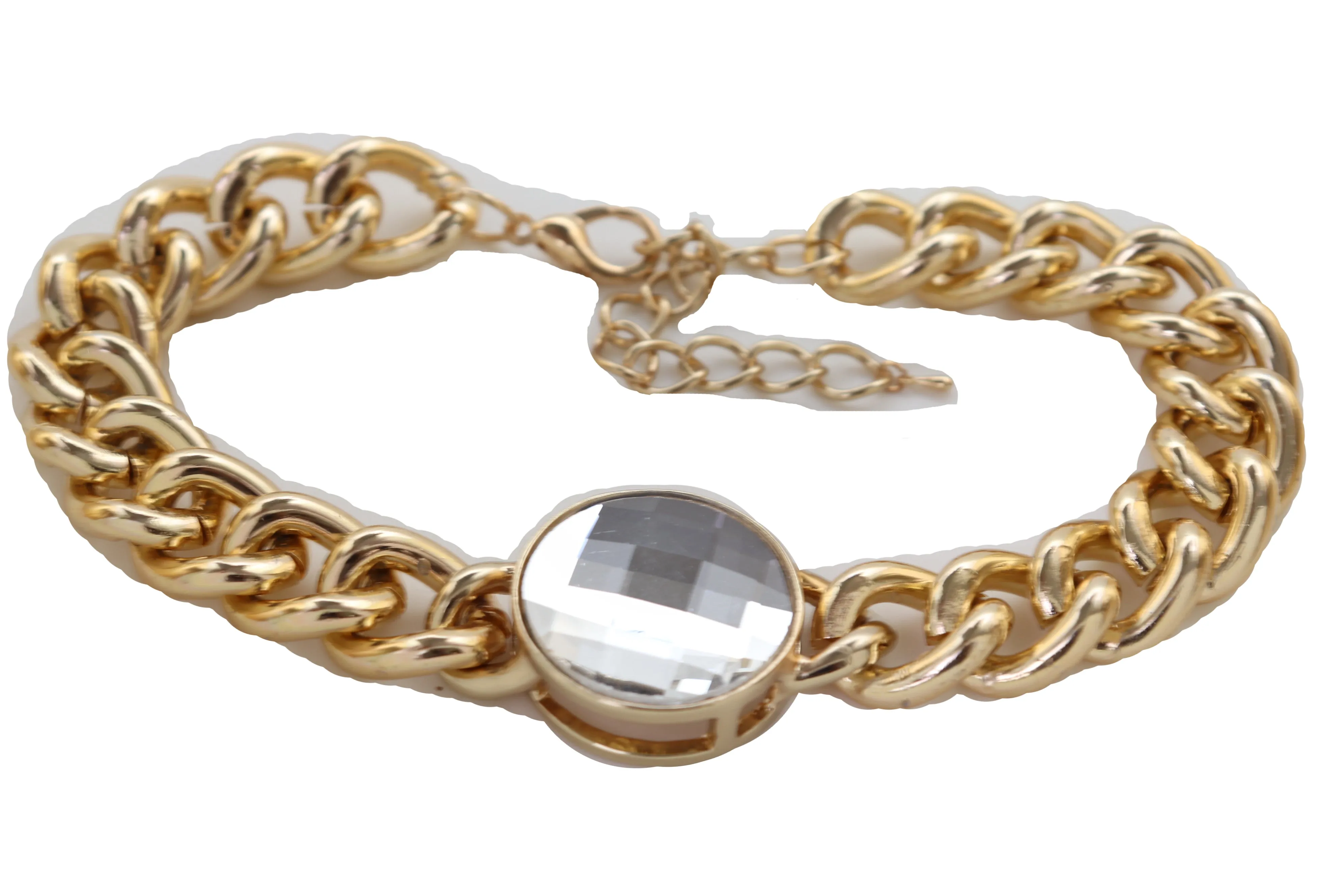 Gold Metal Chunky Chain Link Short Choker Necklace Silver Bling Fancy Style