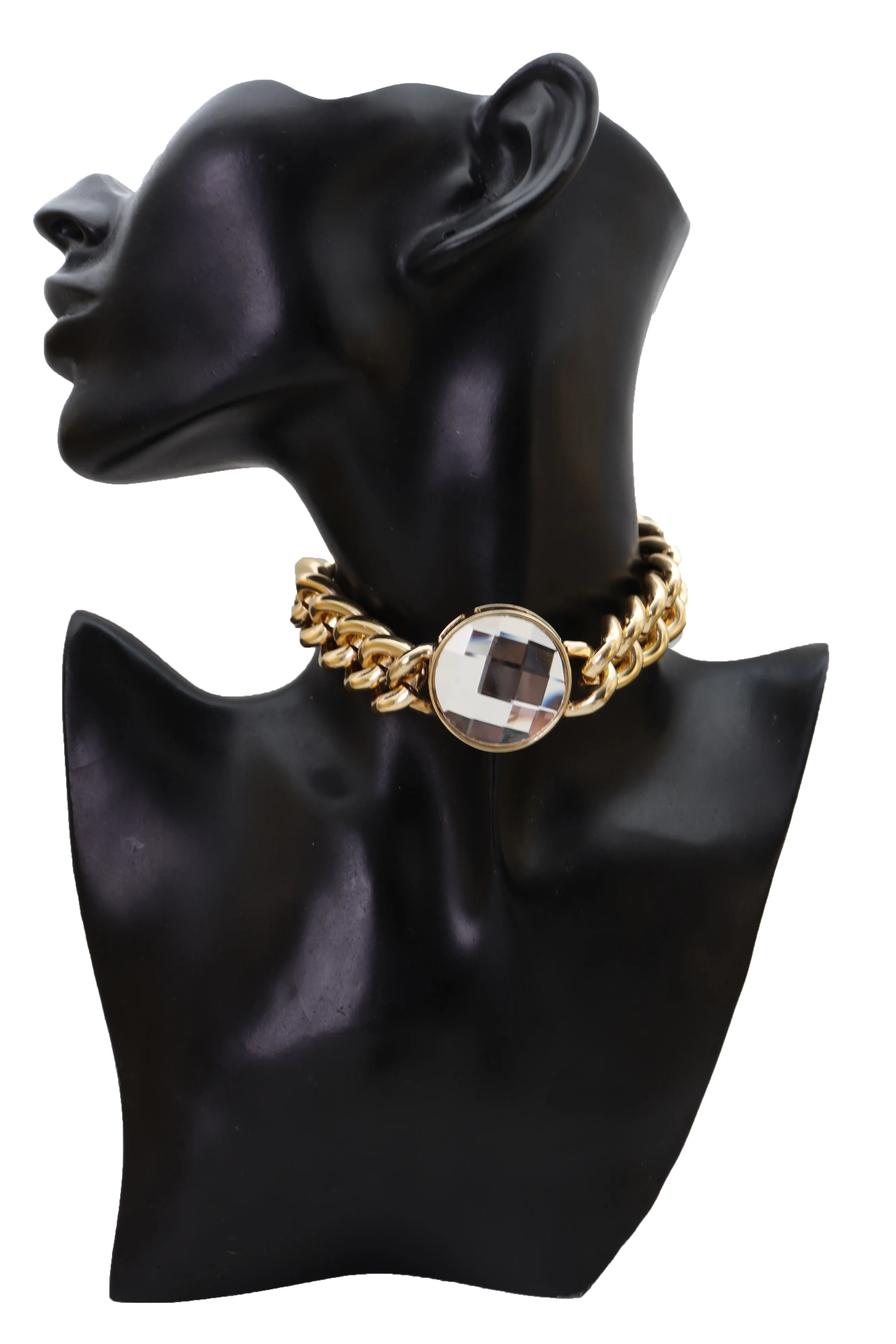 Gold Metal Chunky Chain Link Short Choker Necklace Silver Bling Fancy Style