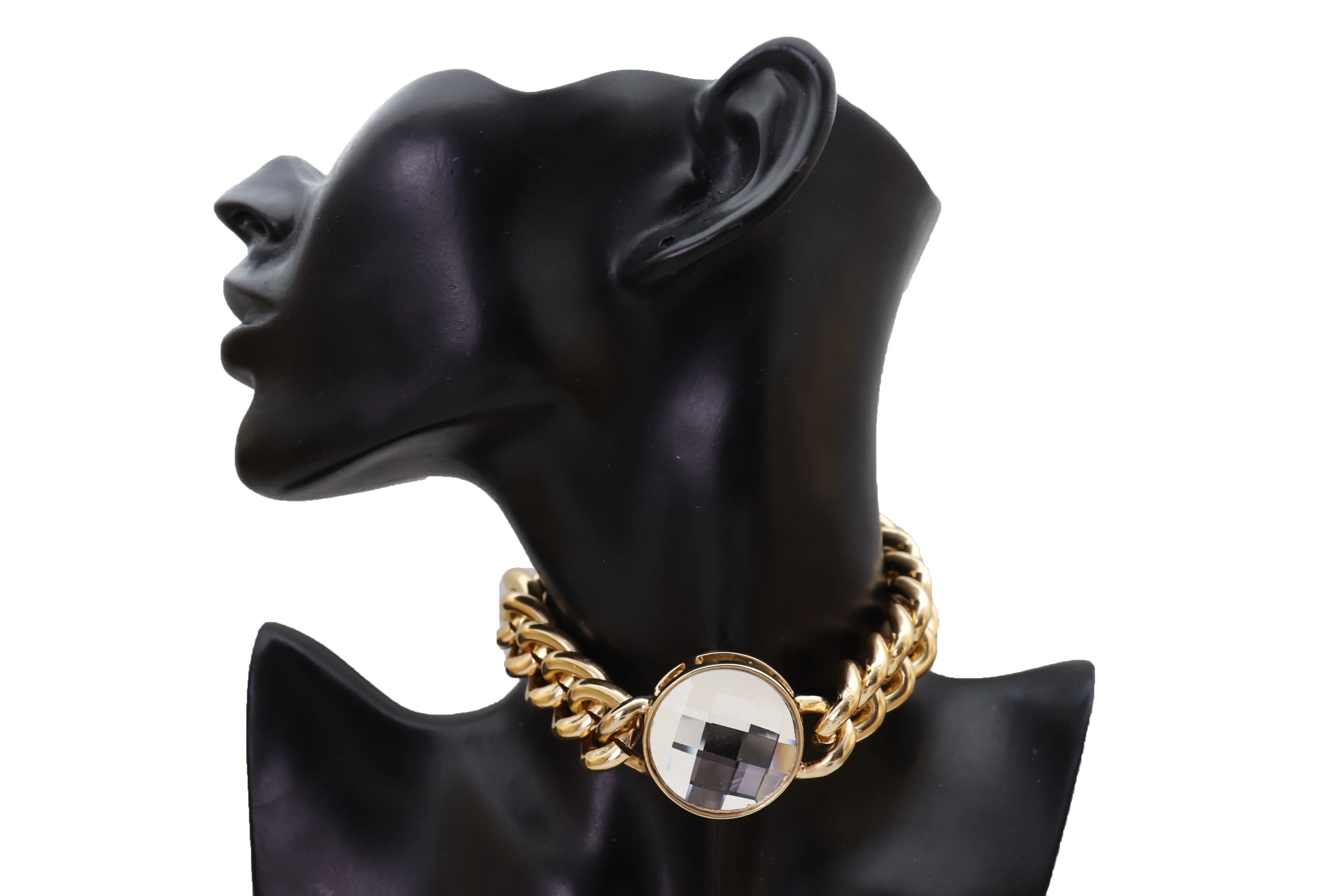 Gold Metal Chunky Chain Link Short Choker Necklace Silver Bling Fancy Style