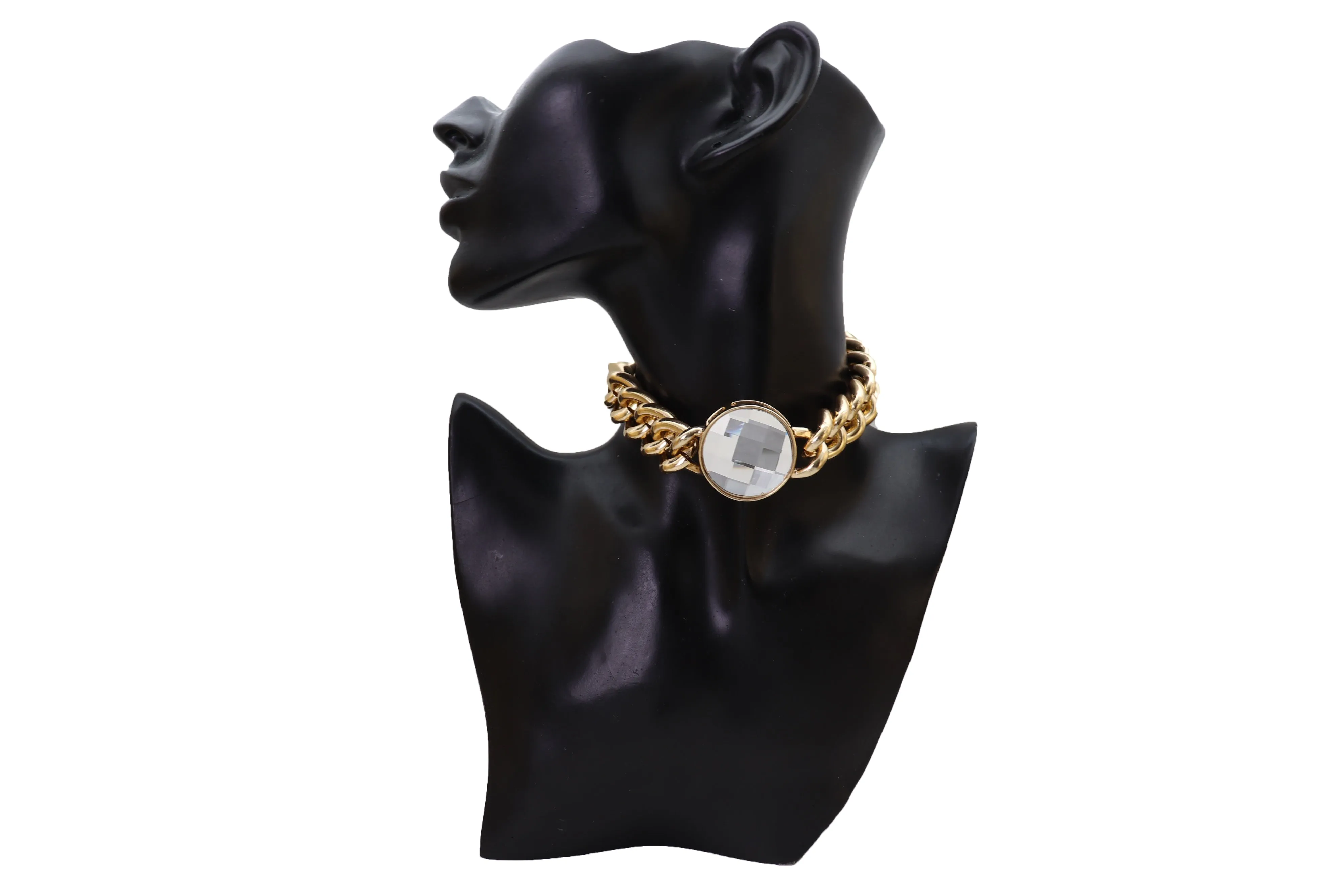 Gold Metal Chunky Chain Link Short Choker Necklace Silver Bling Fancy Style