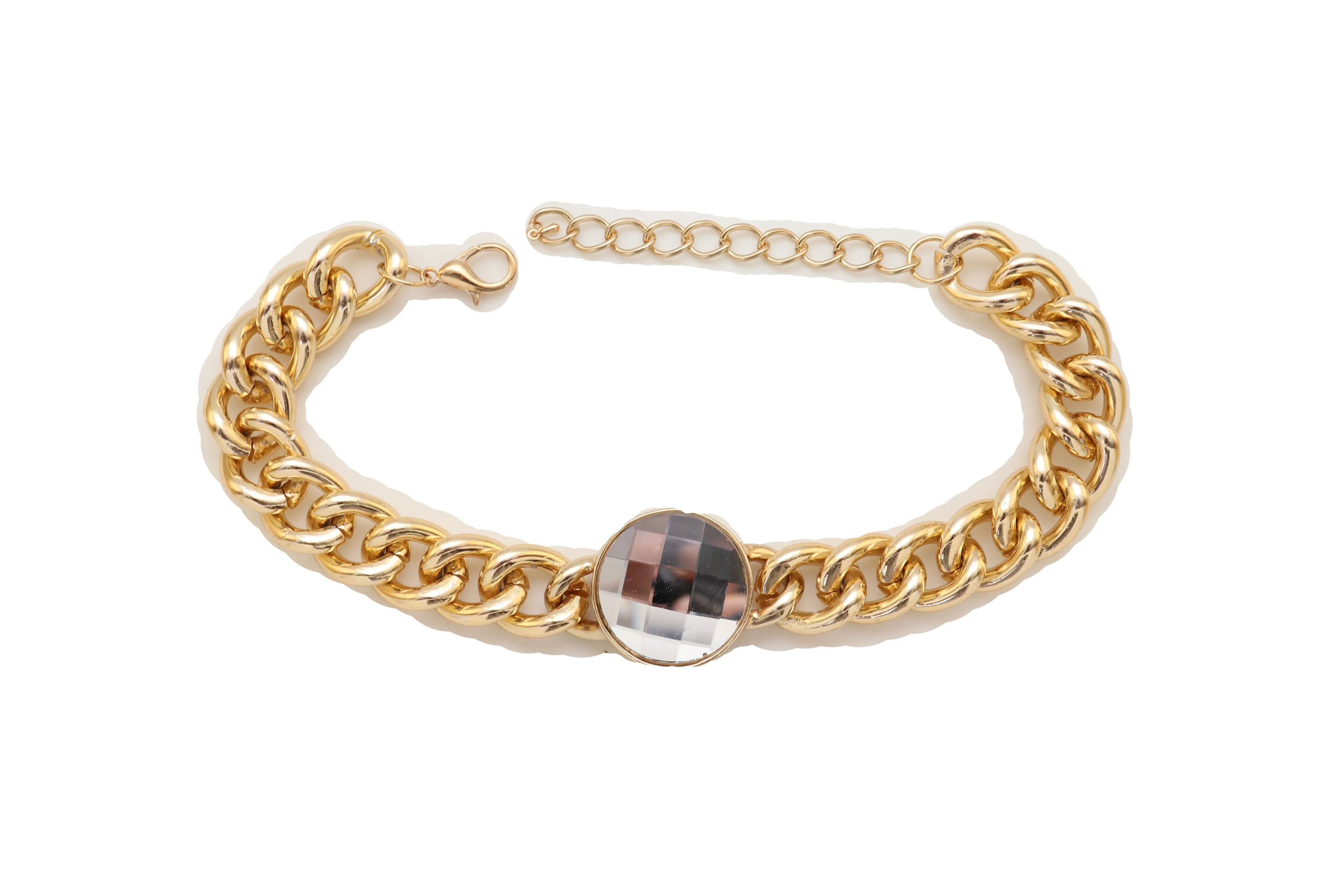 Gold Metal Chunky Chain Link Short Choker Necklace Silver Bling Fancy Style