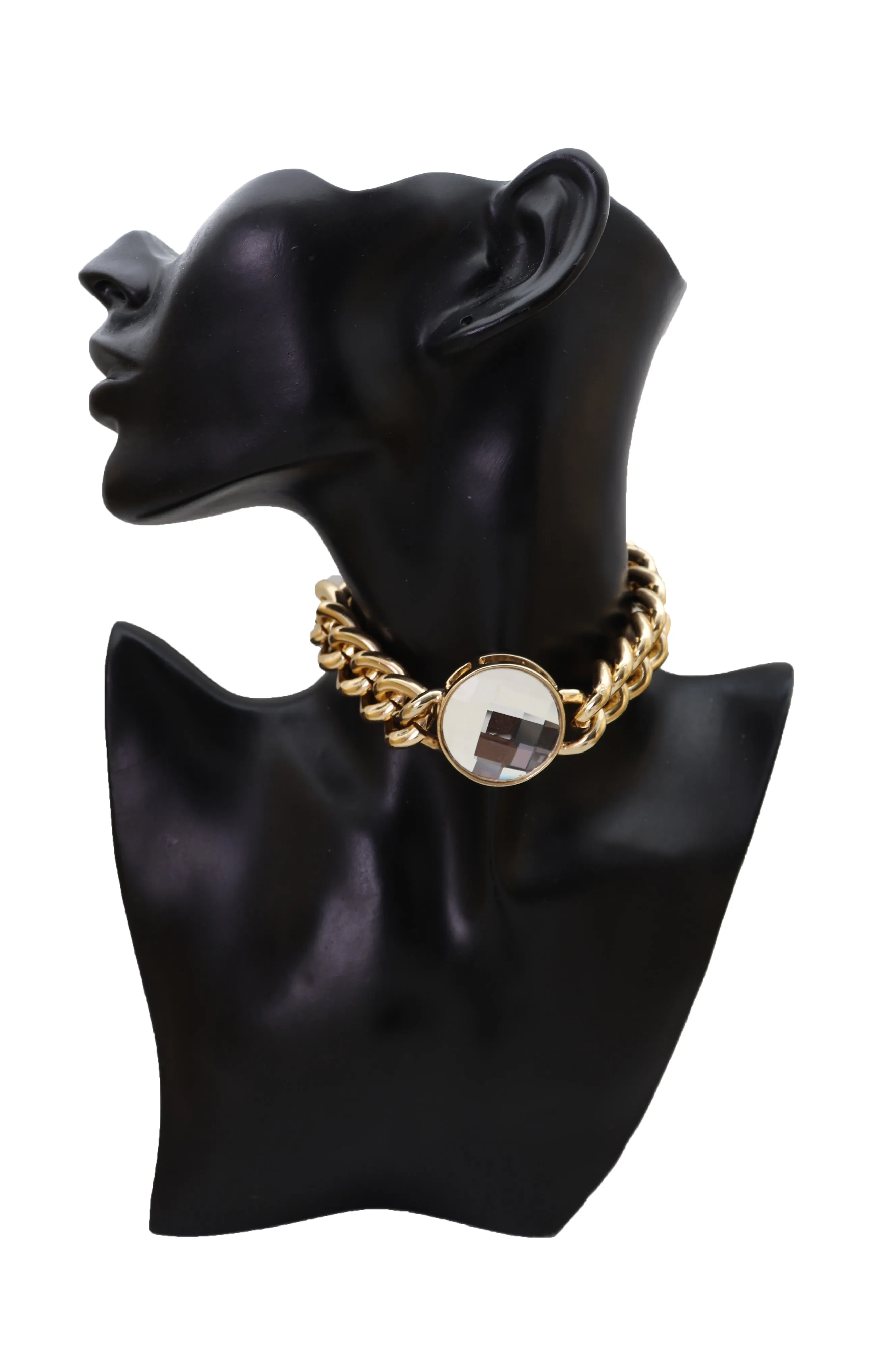 Gold Metal Chunky Chain Link Short Choker Necklace Silver Bling Fancy Style
