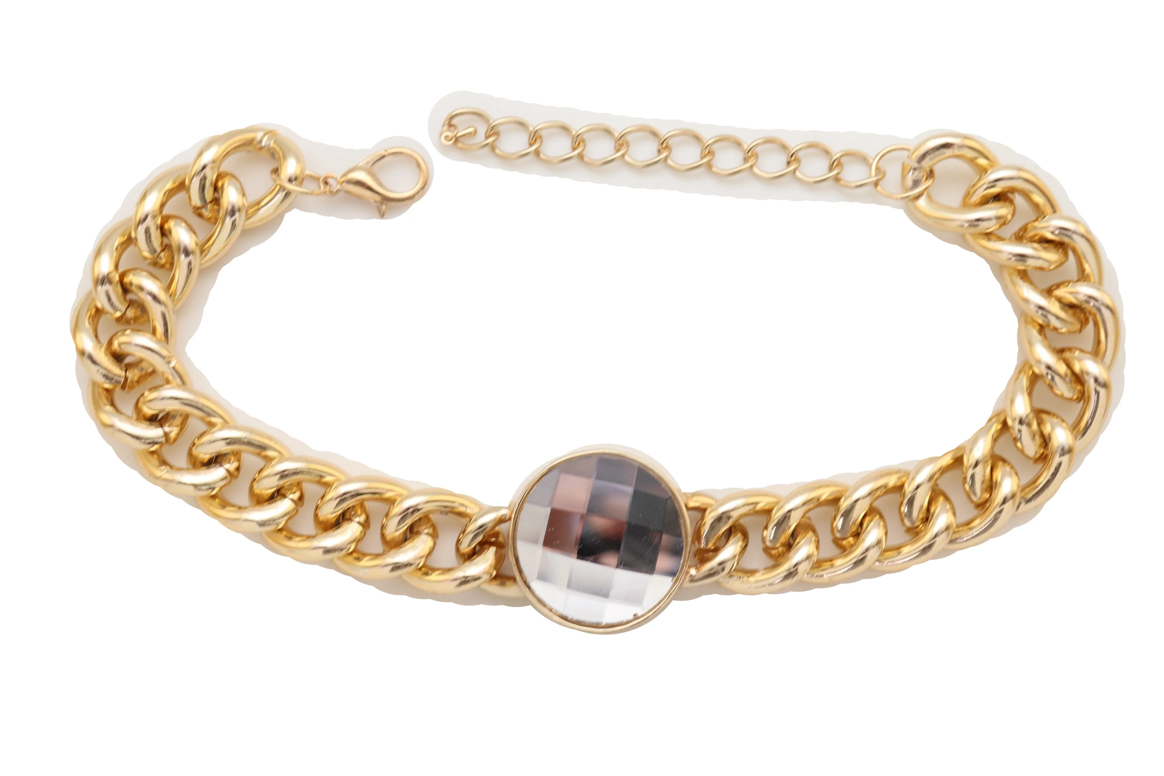 Gold Metal Chunky Chain Link Short Choker Necklace Silver Bling Fancy Style