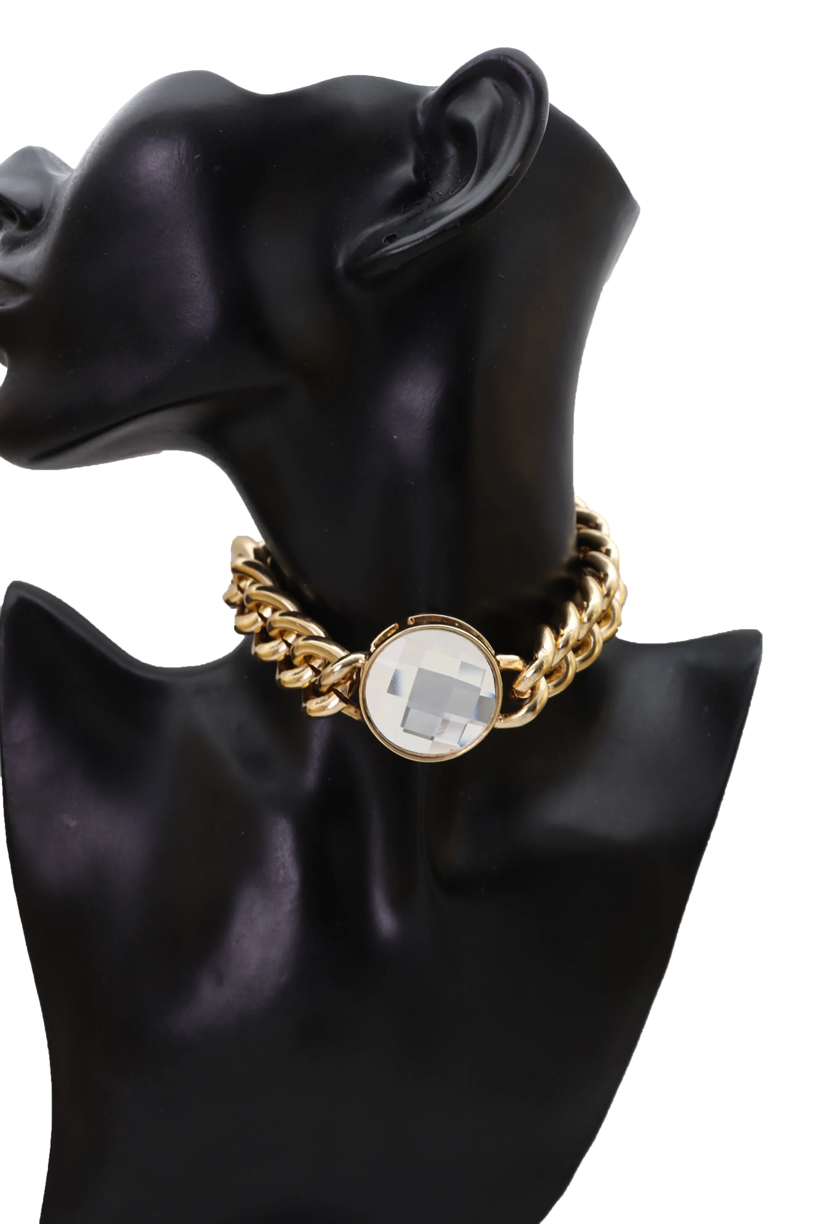 Gold Metal Chunky Chain Link Short Choker Necklace Silver Bling Fancy Style