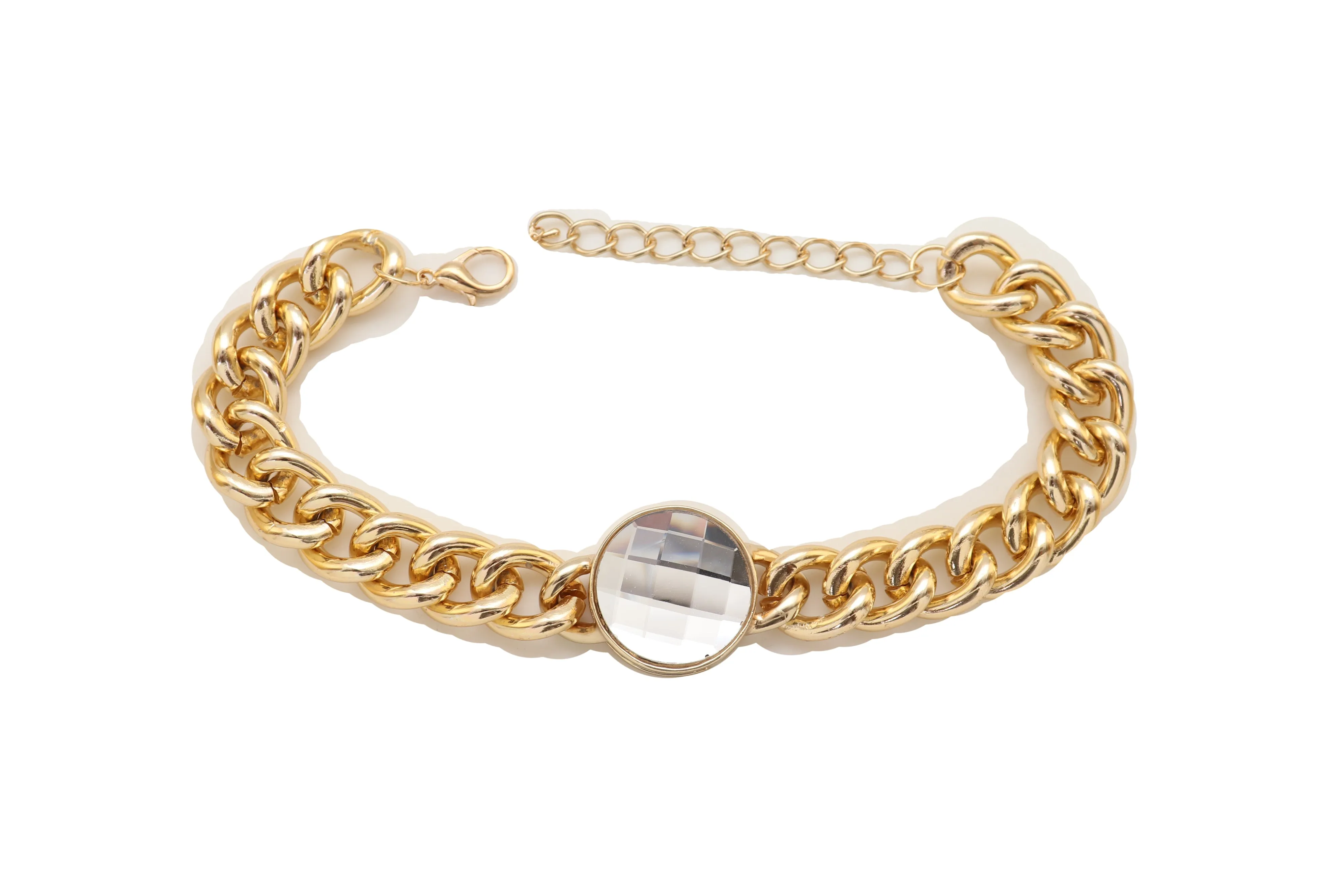 Gold Metal Chunky Chain Link Short Choker Necklace Silver Bling Fancy Style