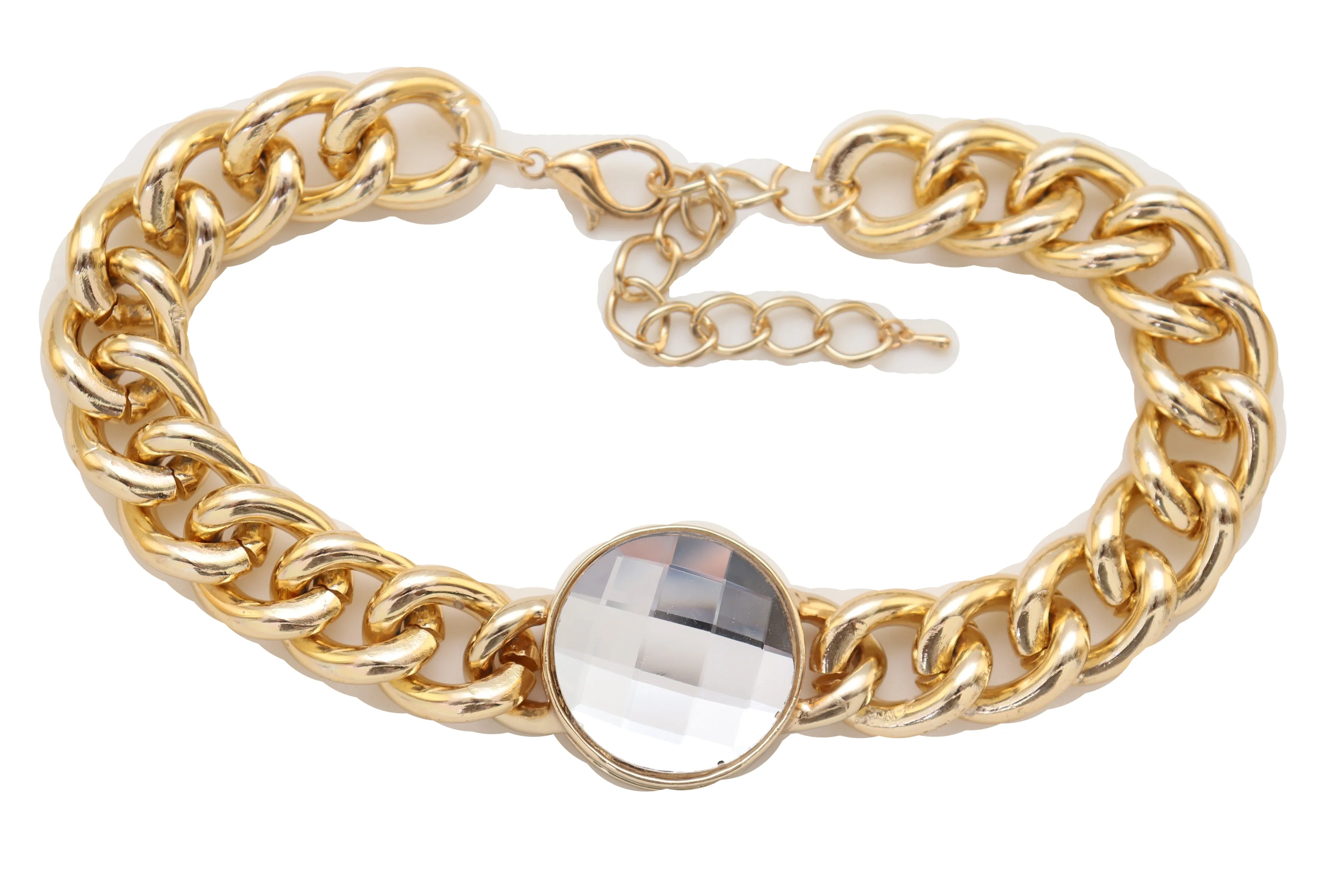 Gold Metal Chunky Chain Link Short Choker Necklace Silver Bling Fancy Style