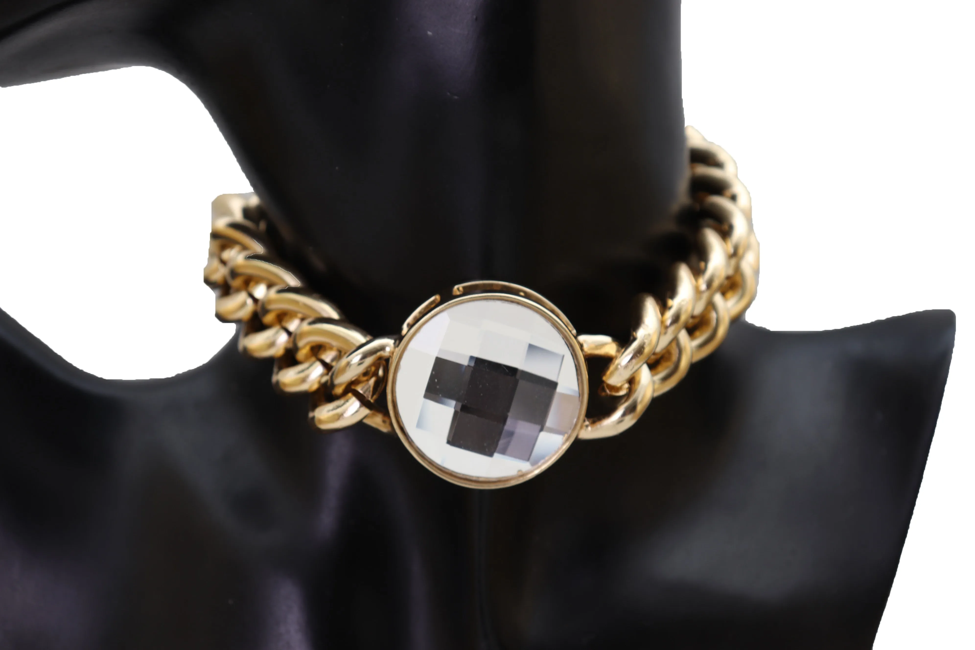 Gold Metal Chunky Chain Link Short Choker Necklace Silver Bling Fancy Style