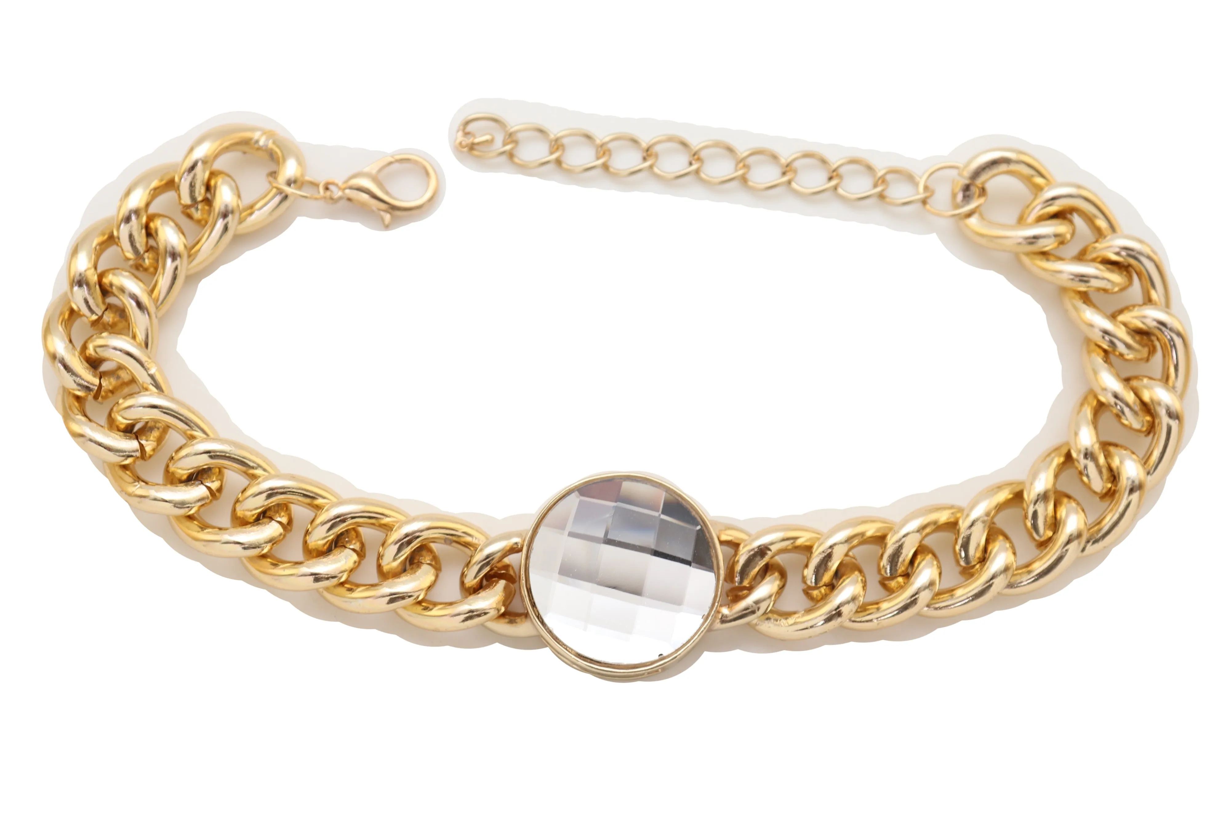 Gold Metal Chunky Chain Link Short Choker Necklace Silver Bling Fancy Style