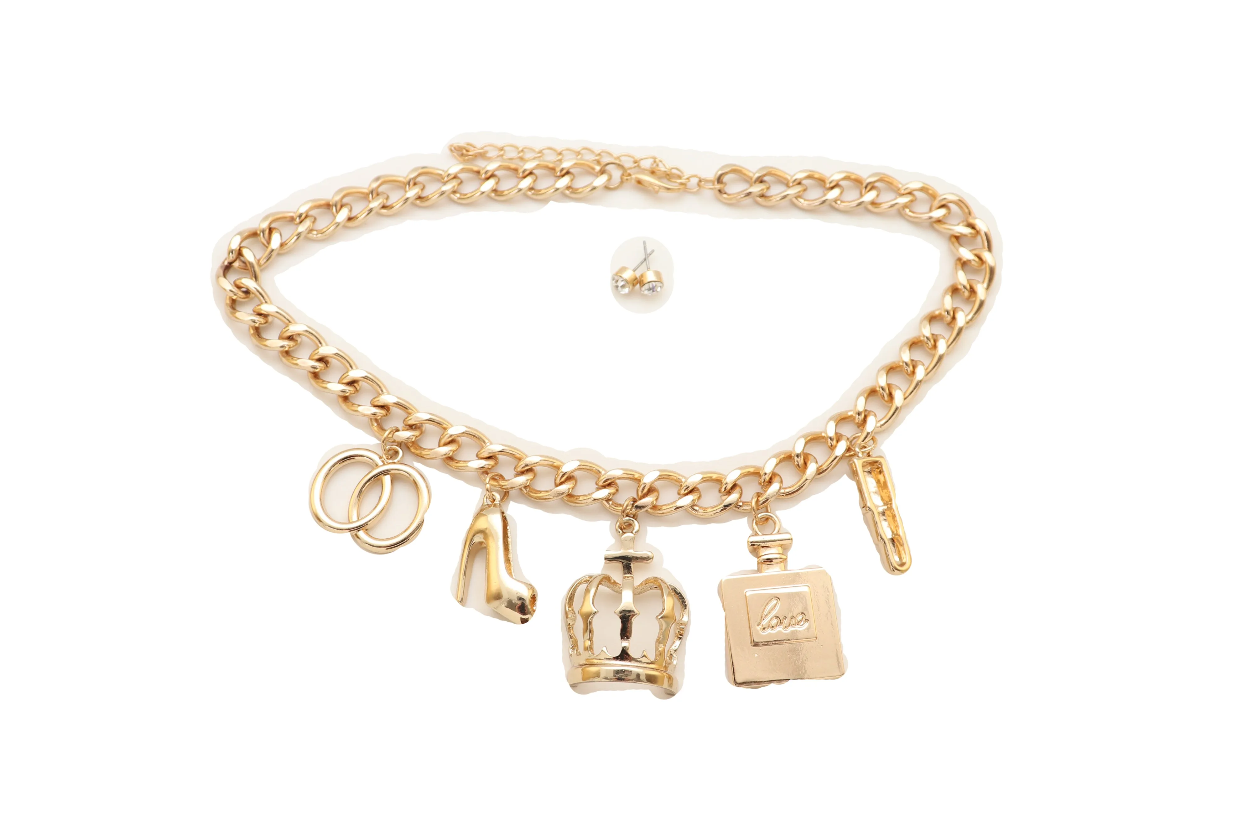 Gold Metal Fashionista Diva Charm Necklace