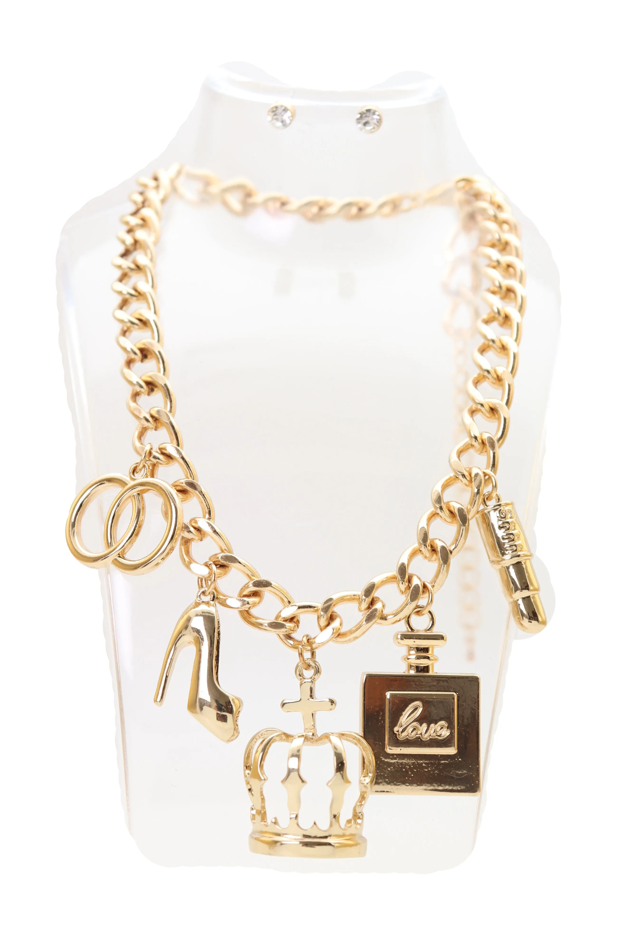 Gold Metal Fashionista Diva Charm Necklace