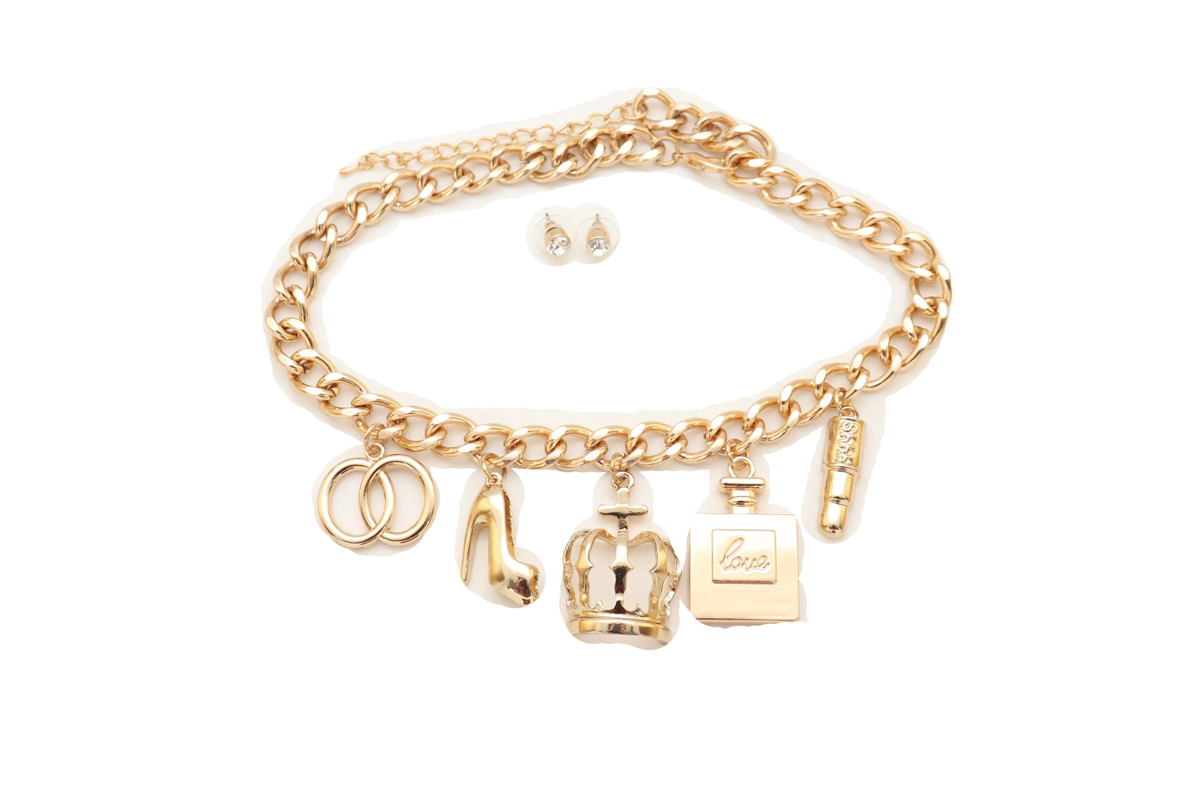 Gold Metal Fashionista Diva Charm Necklace