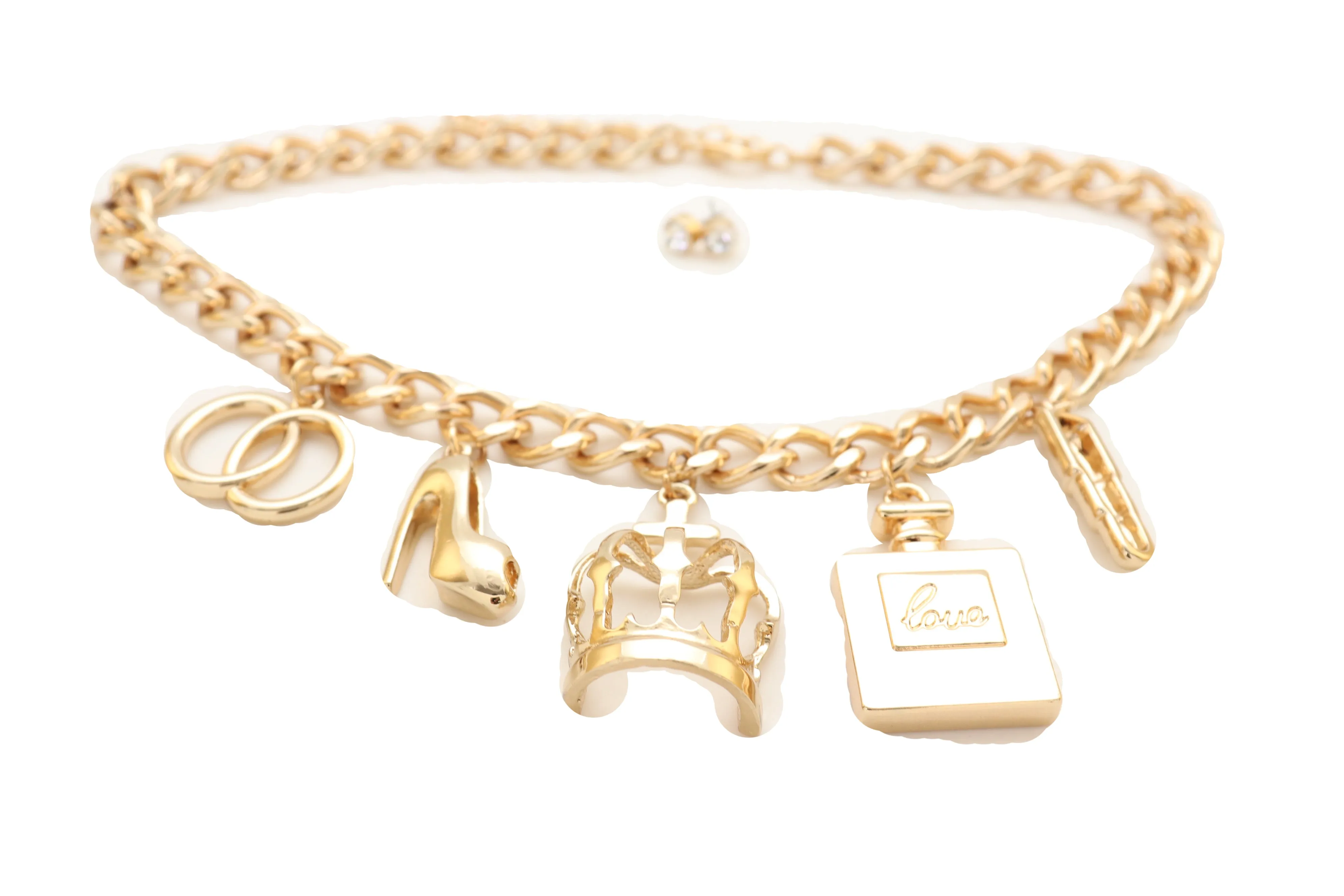 Gold Metal Fashionista Diva Charm Necklace