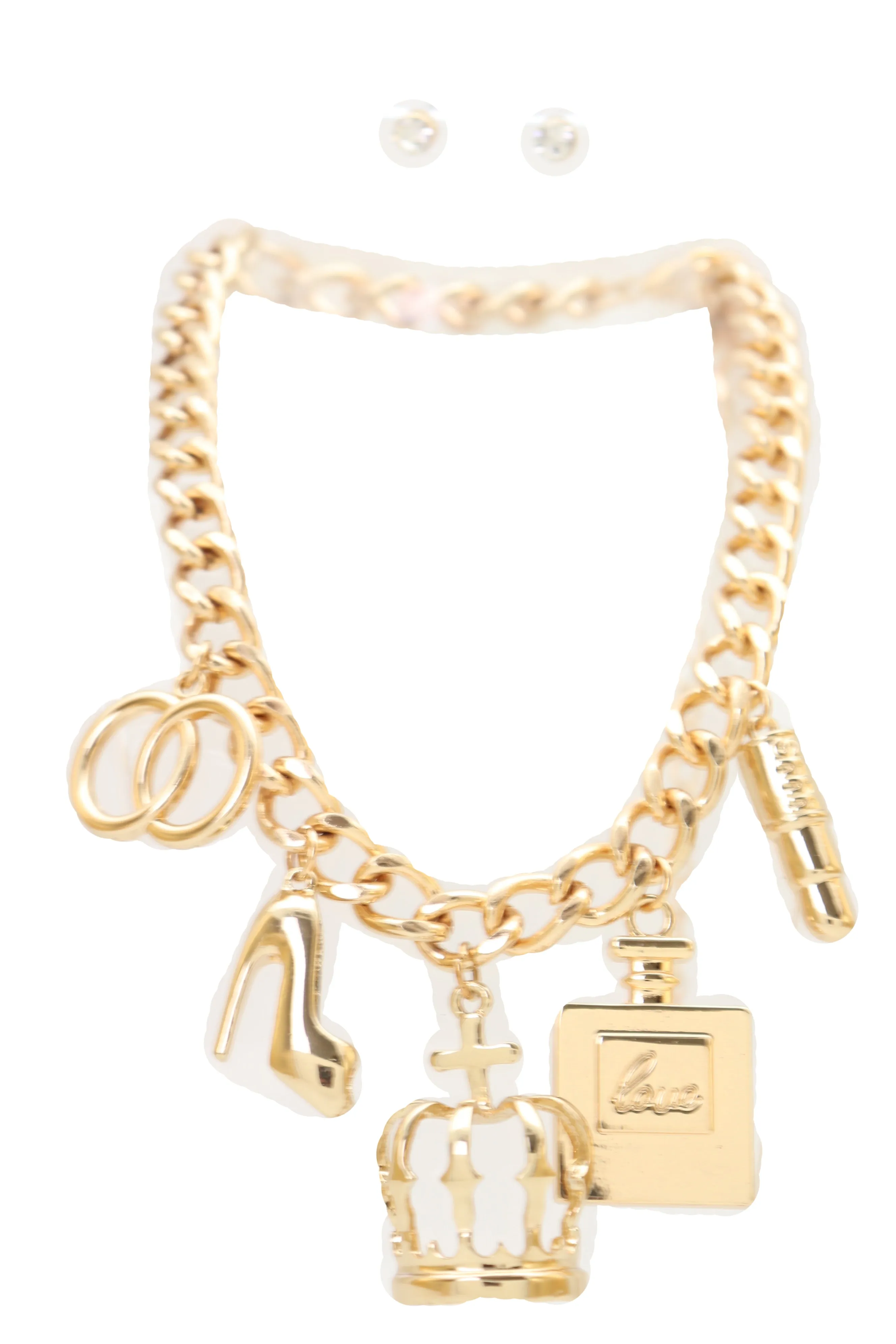 Gold Metal Fashionista Diva Charm Necklace