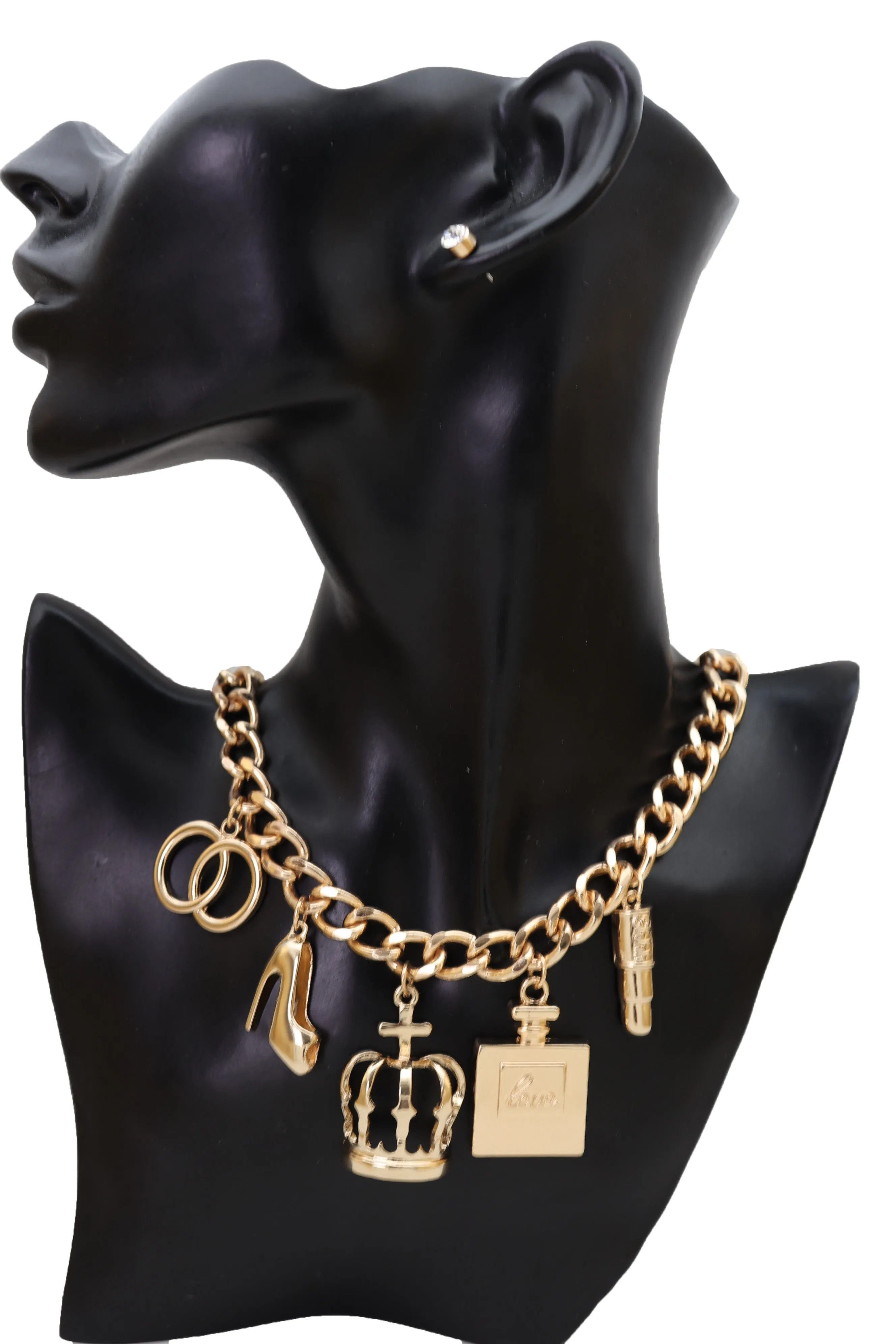 Gold Metal Fashionista Diva Charm Necklace