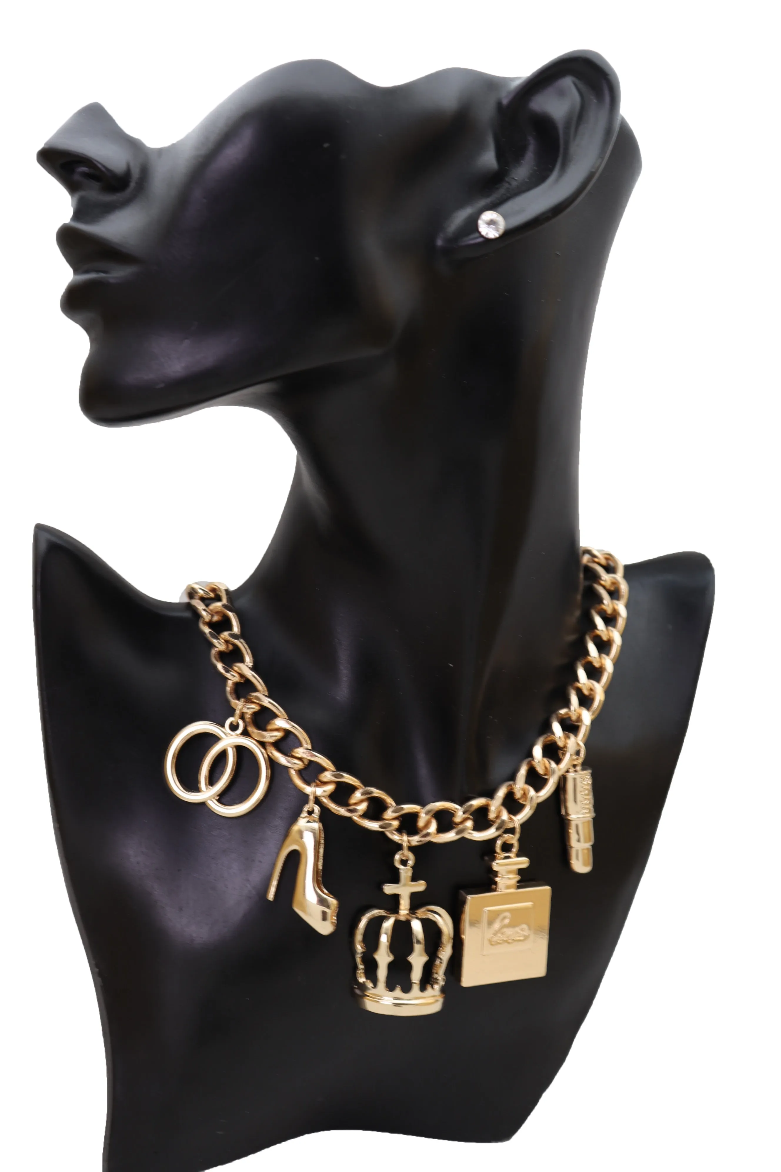 Gold Metal Fashionista Diva Charm Necklace