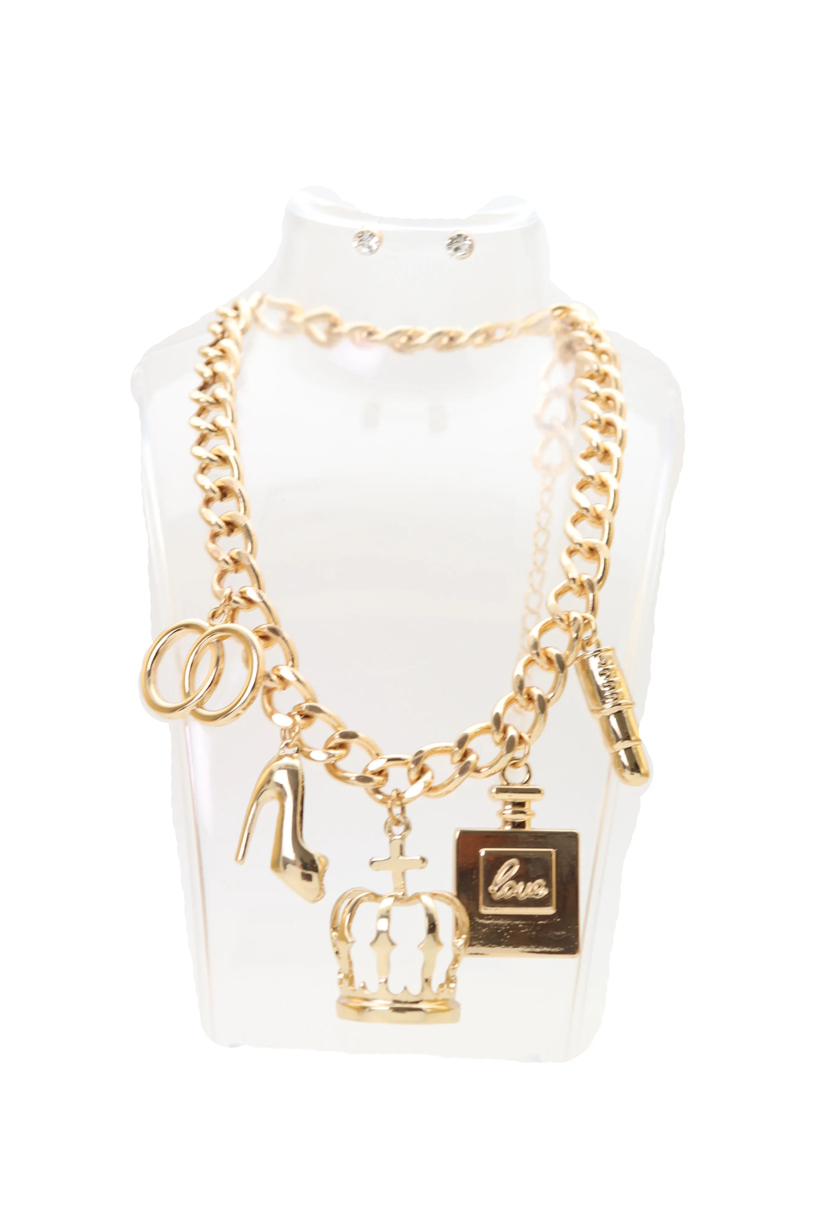 Gold Metal Fashionista Diva Charm Necklace