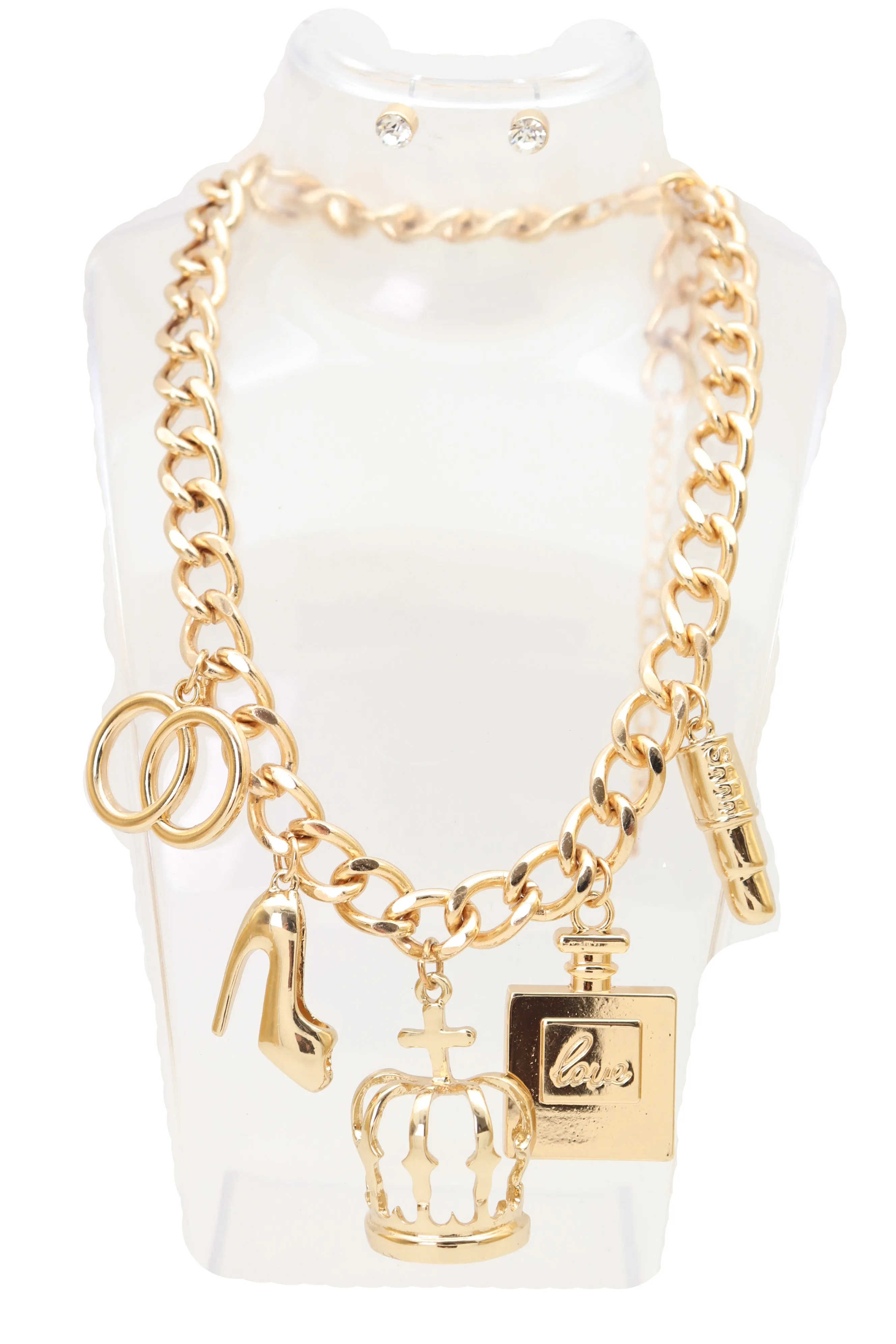 Gold Metal Fashionista Diva Charm Necklace