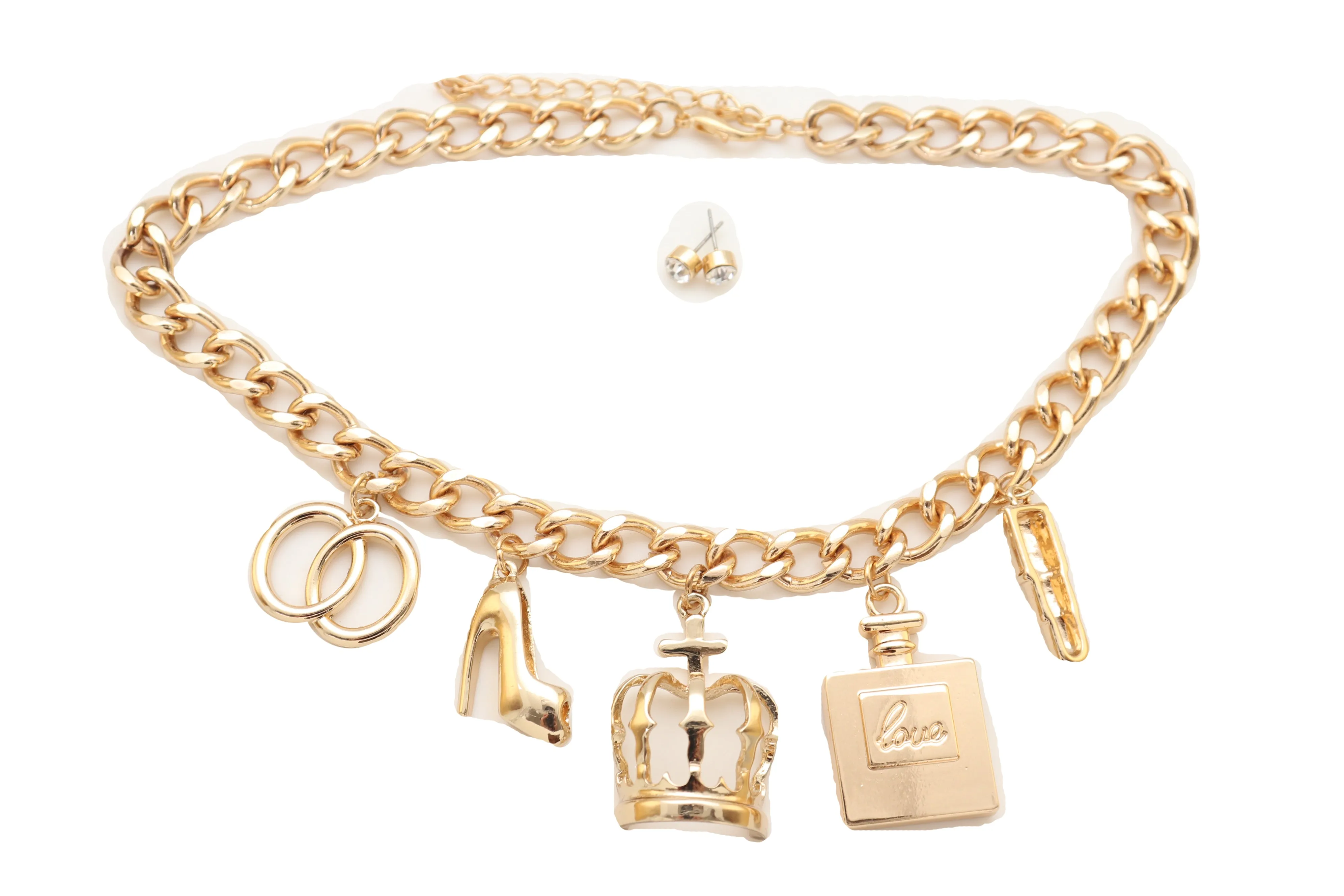 Gold Metal Fashionista Diva Charm Necklace