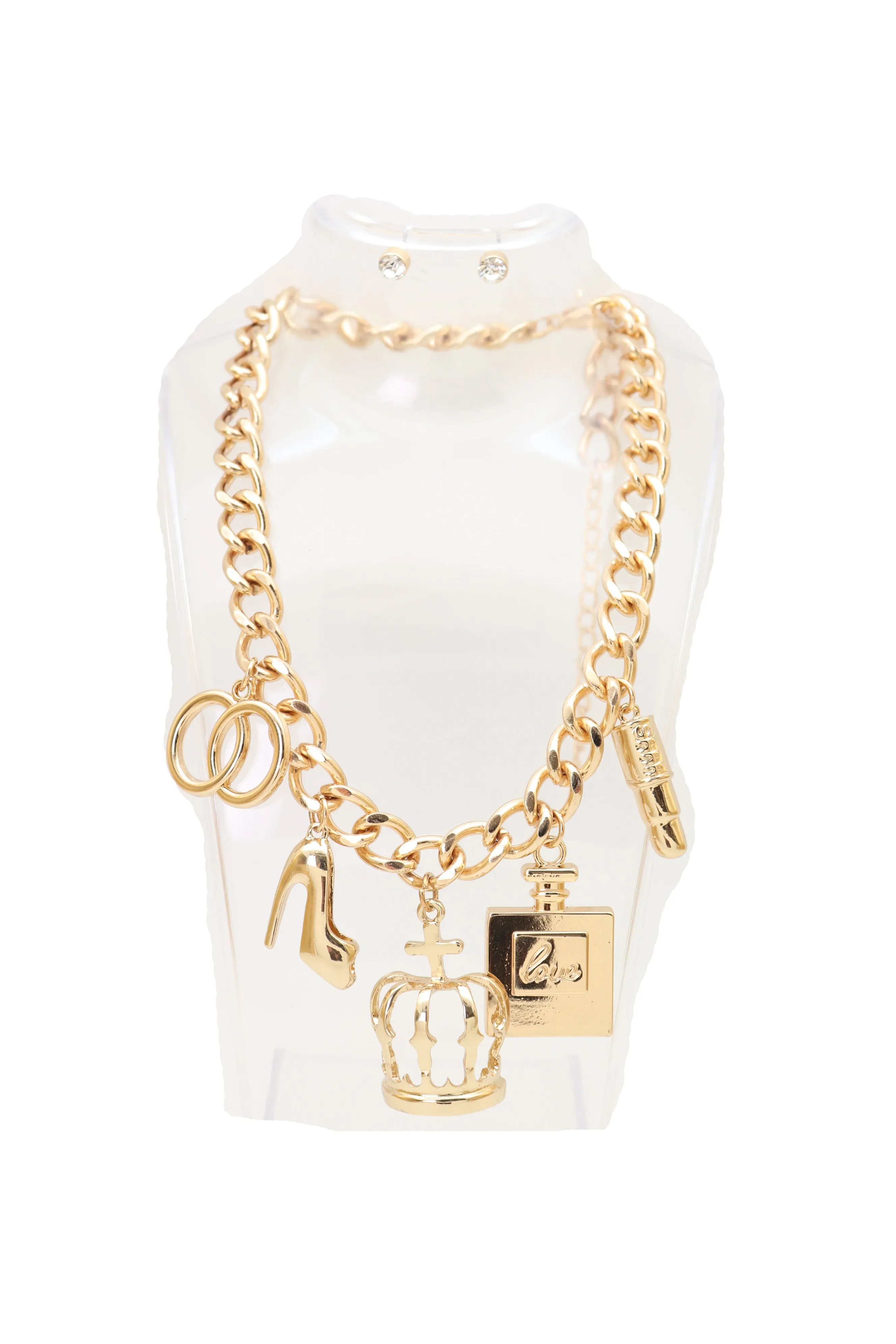 Gold Metal Fashionista Diva Charm Necklace