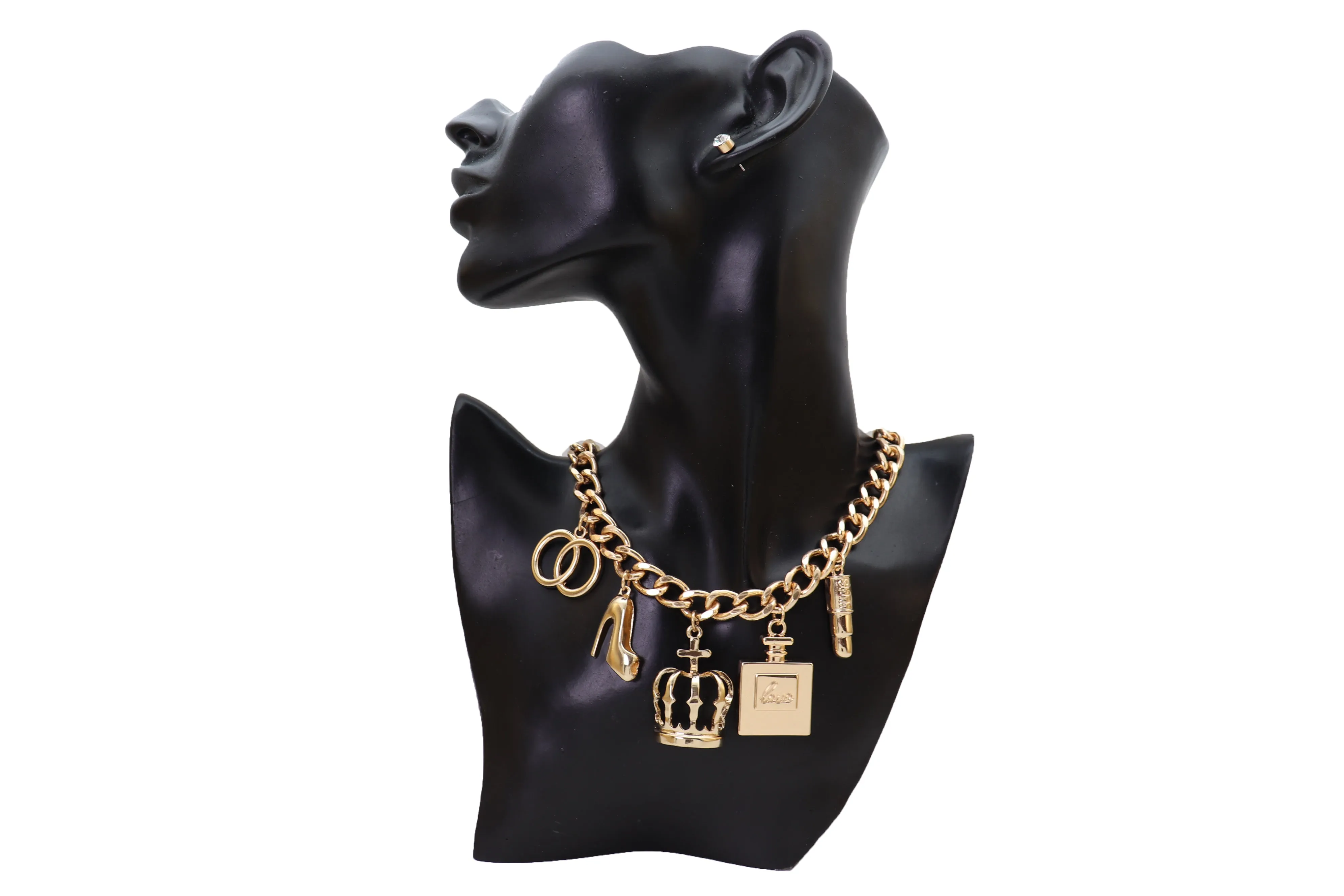 Gold Metal Fashionista Diva Charm Necklace