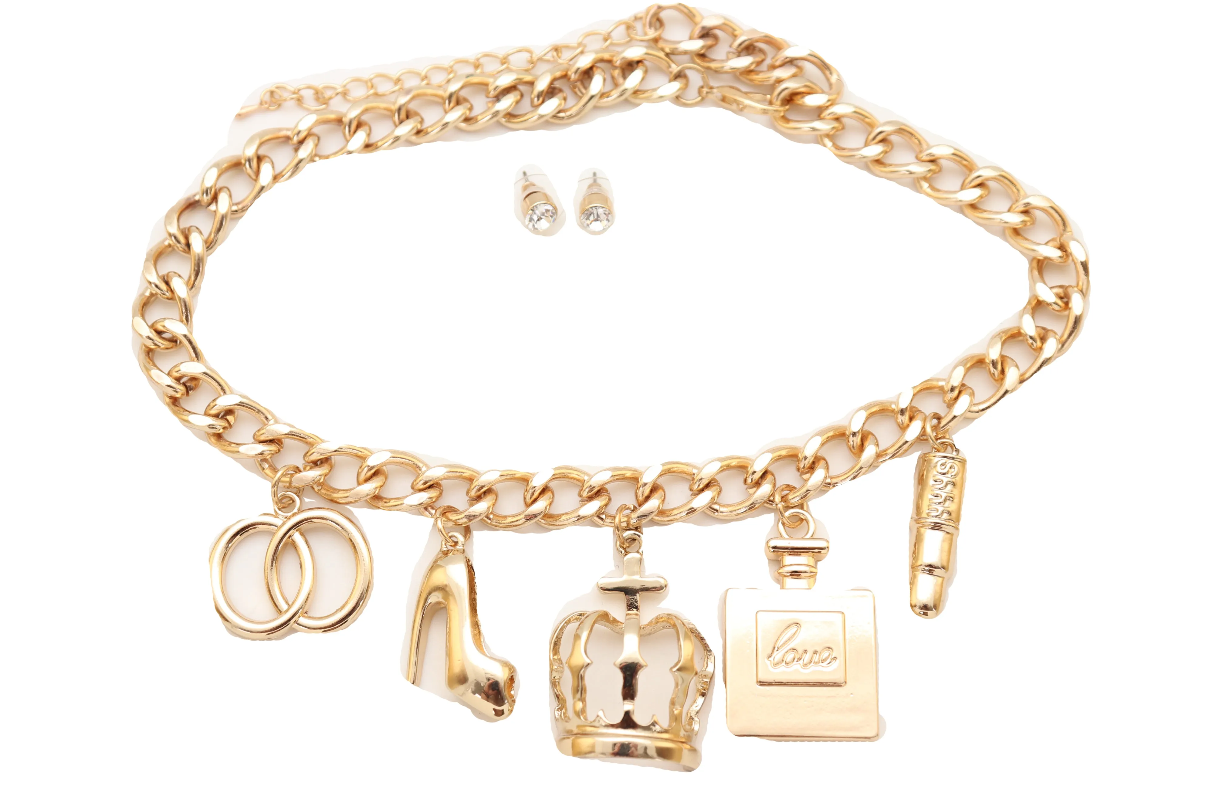 Gold Metal Fashionista Diva Charm Necklace