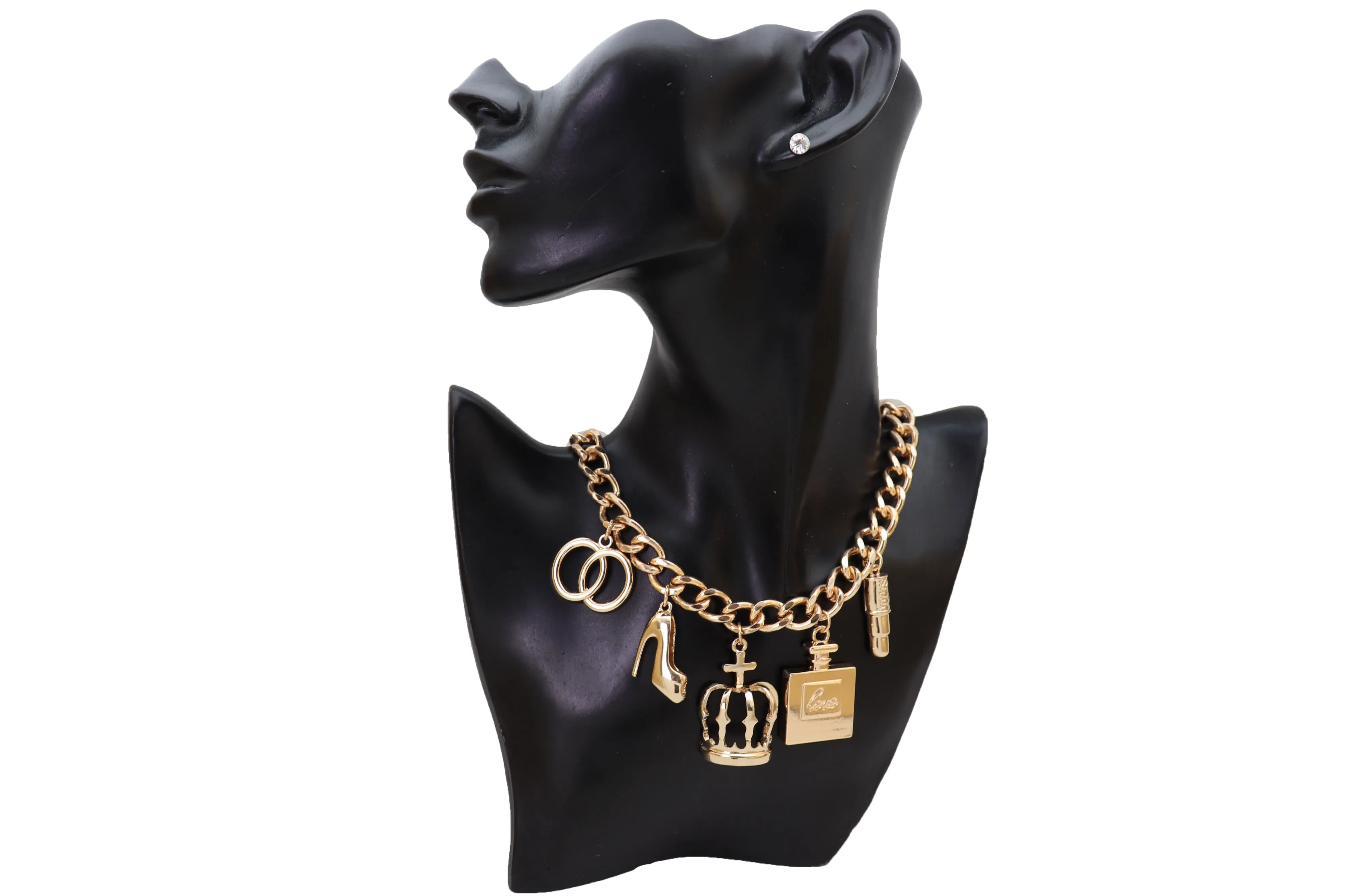 Gold Metal Fashionista Diva Charm Necklace