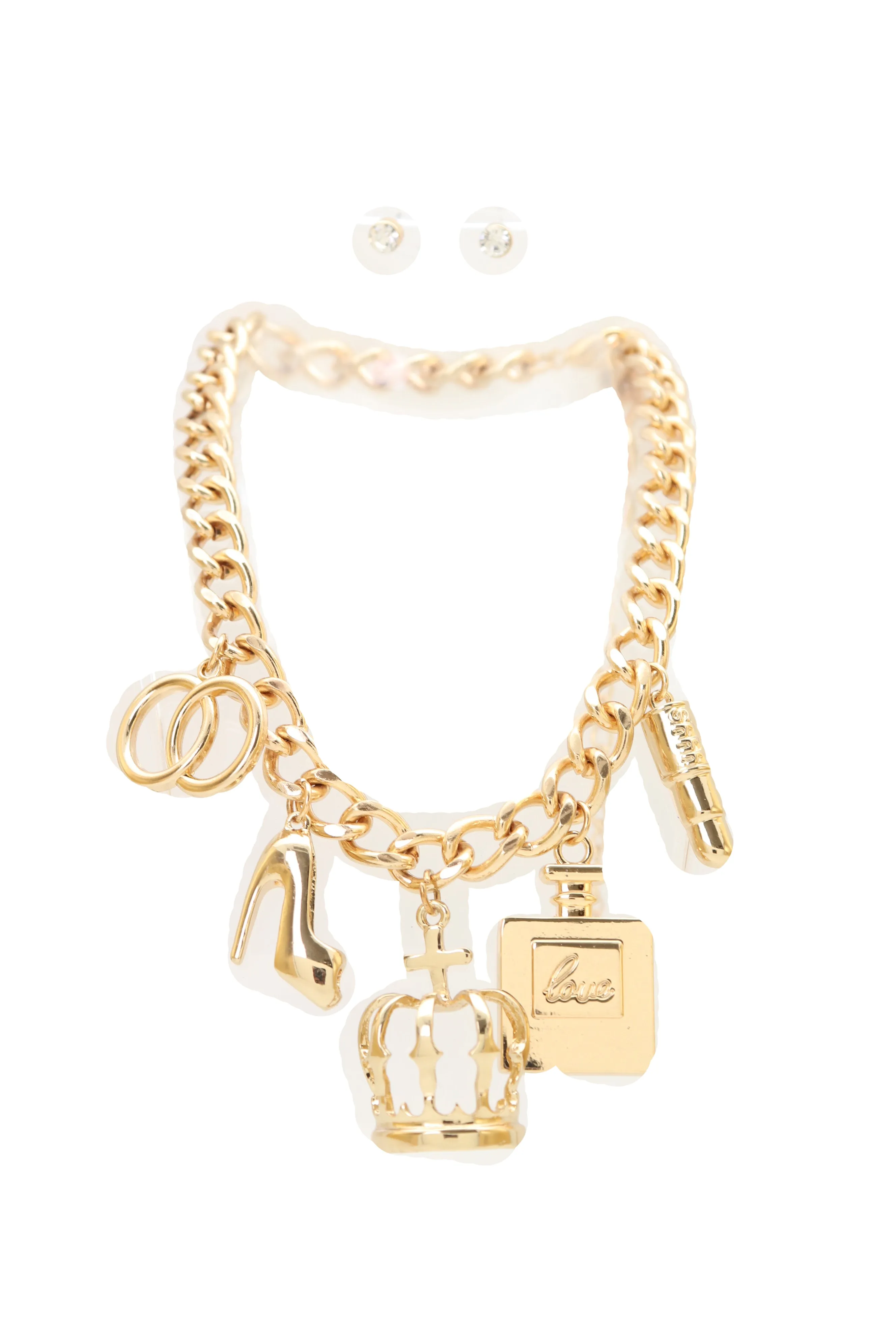 Gold Metal Fashionista Diva Charm Necklace