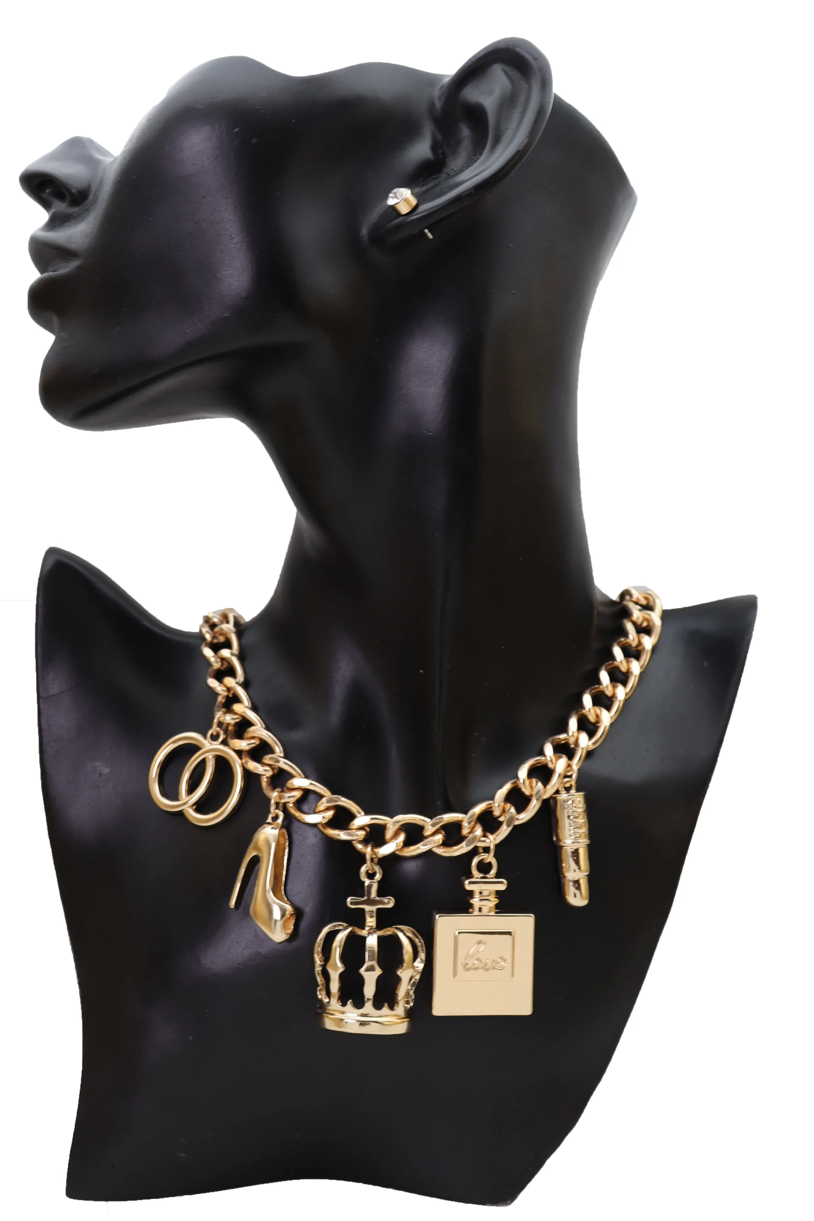 Gold Metal Fashionista Diva Charm Necklace