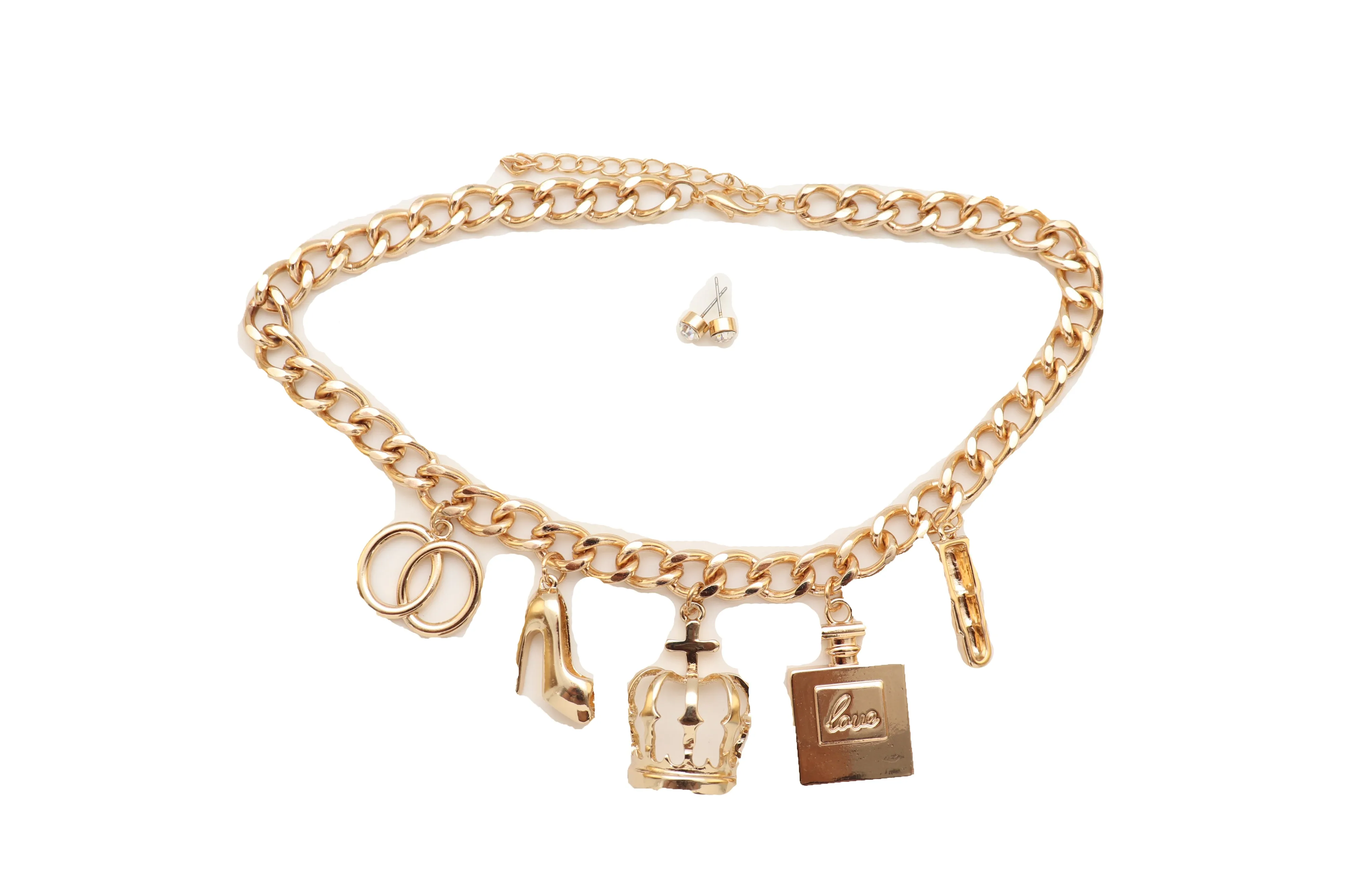 Gold Metal Fashionista Diva Charm Necklace