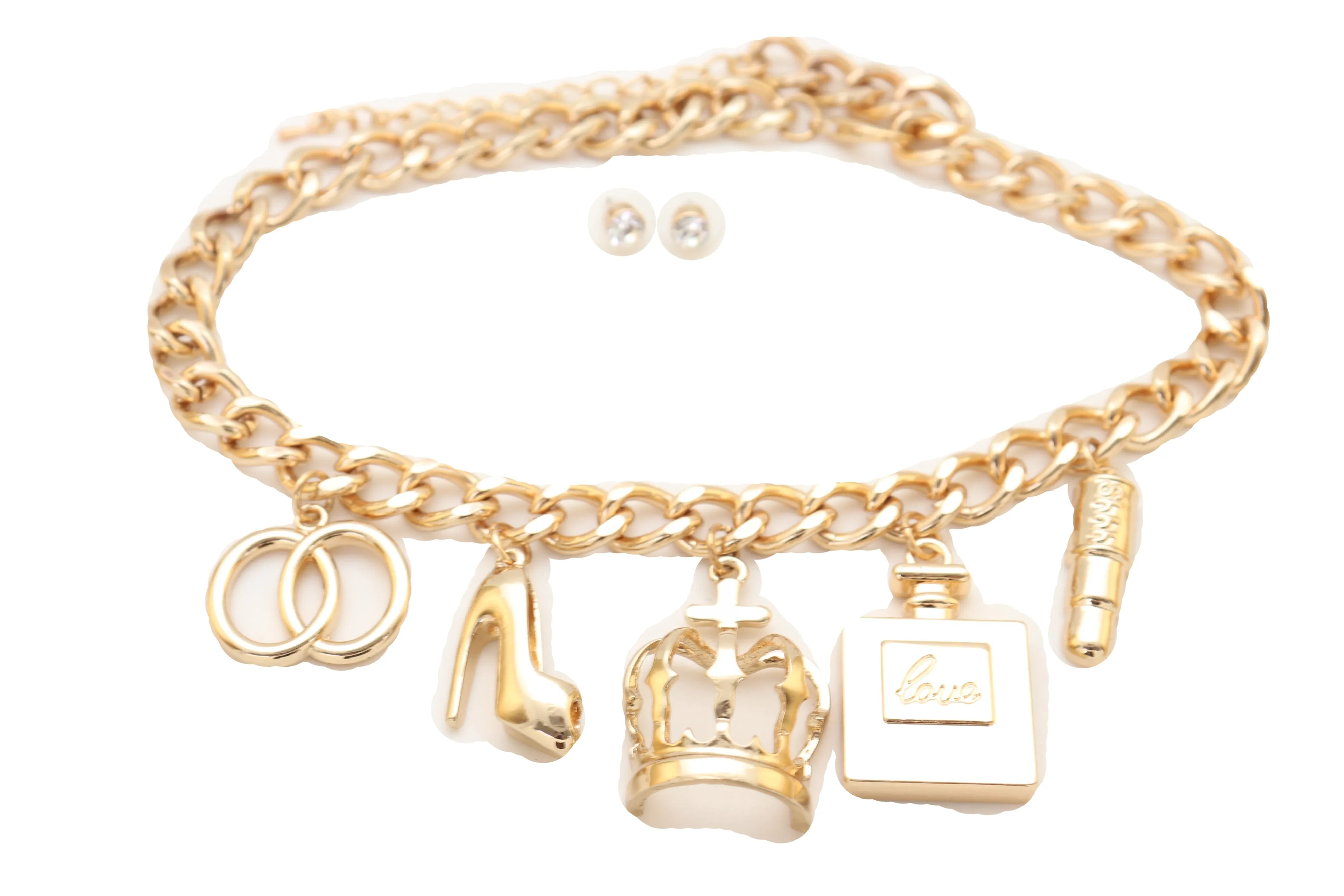 Gold Metal Fashionista Diva Charm Necklace