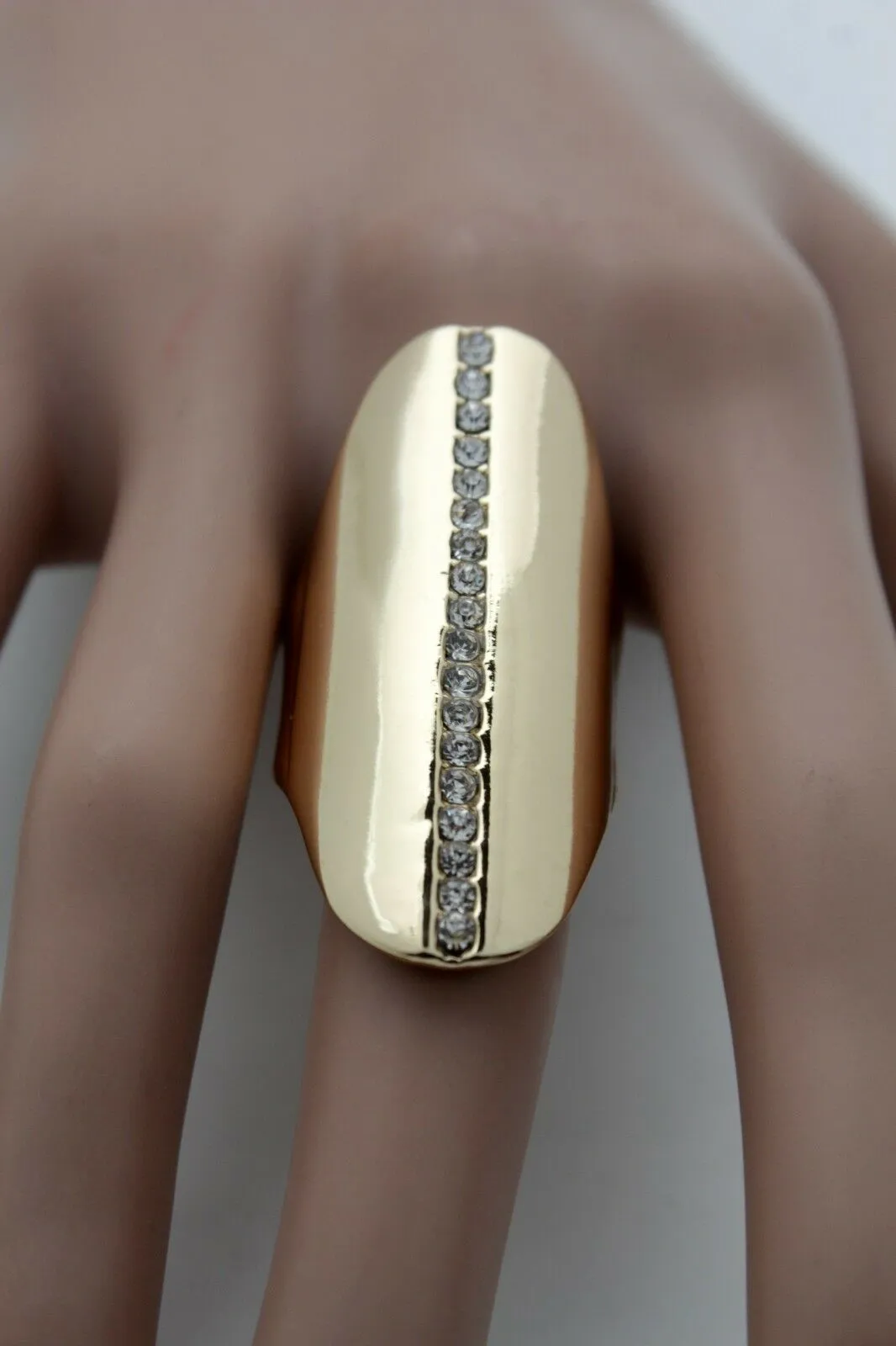 Gold Metal Long Ring Fashion Elastic Band One Size Silver Bling Look Fancy