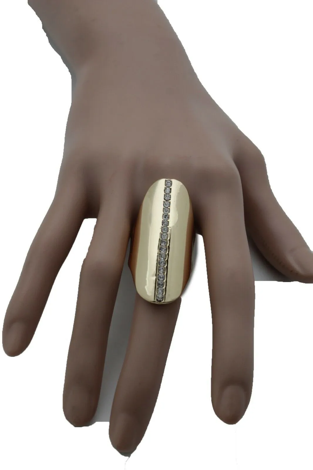 Gold Metal Long Ring Fashion Elastic Band One Size Silver Bling Look Fancy