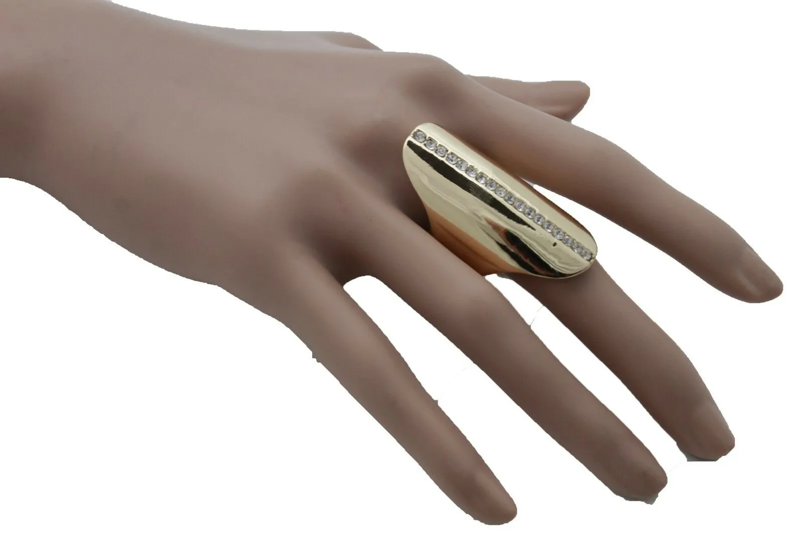 Gold Metal Long Ring Fashion Elastic Band One Size Silver Bling Look Fancy