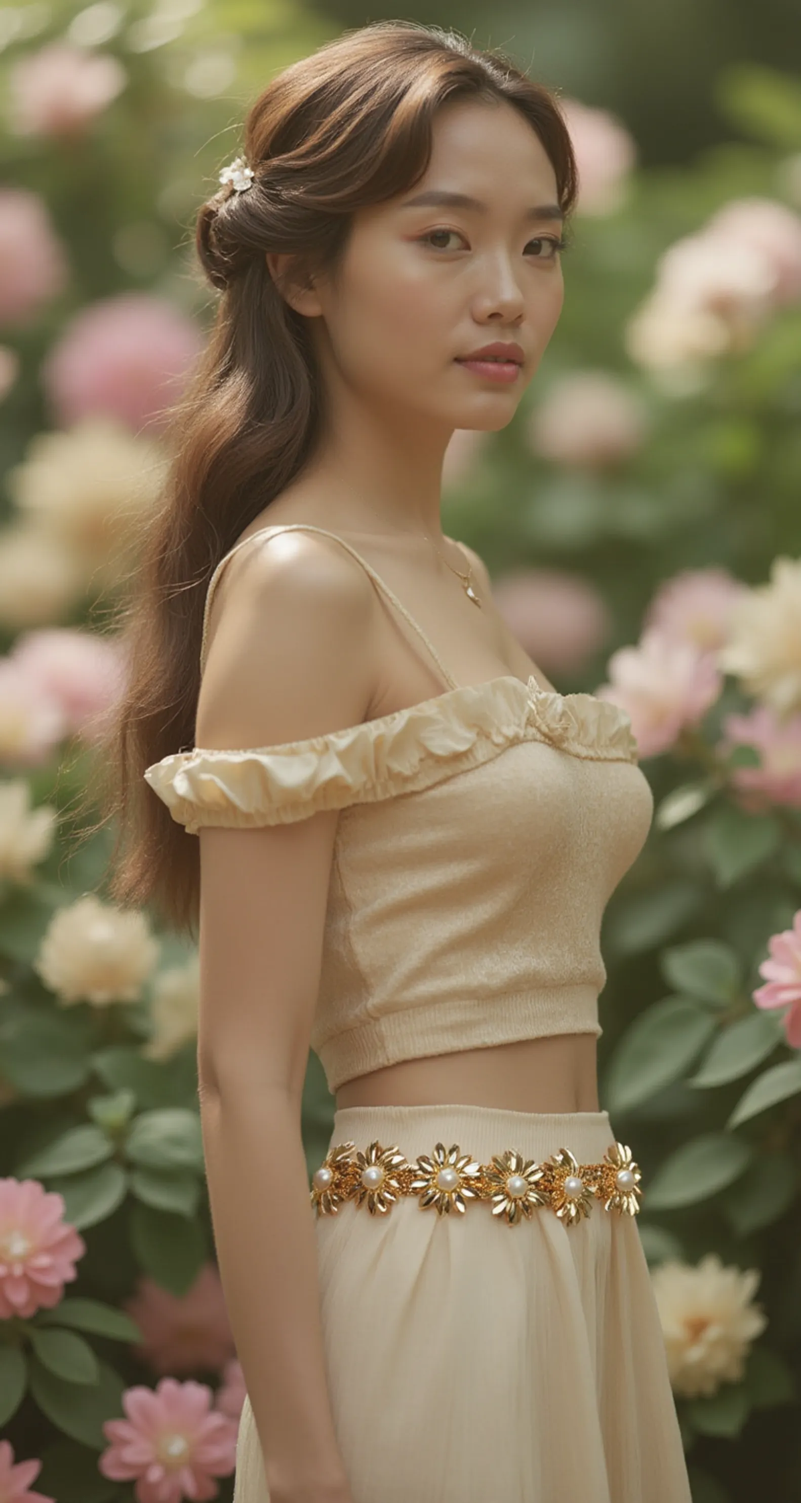 Gold Metal Waistband Fashion Belt Flower Charms S M