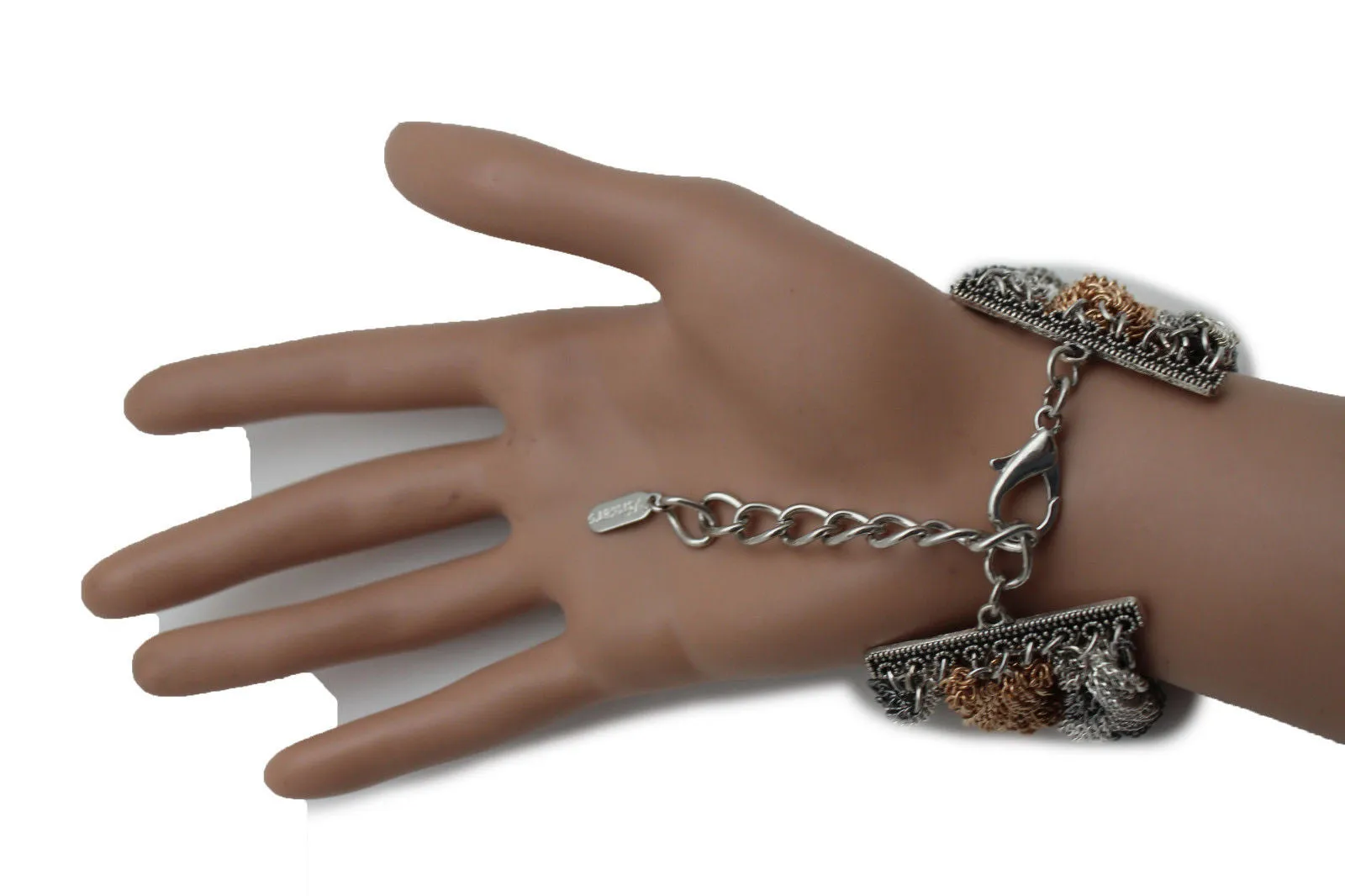 Gold Silver Braided Metal Chain Bracelet 3 Tone Rows Womwn Accessories