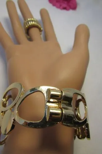 Gold Silver Wide Metal Hand Chain Cuff Bracelet Rain Drops Oval Multi Rhinestones