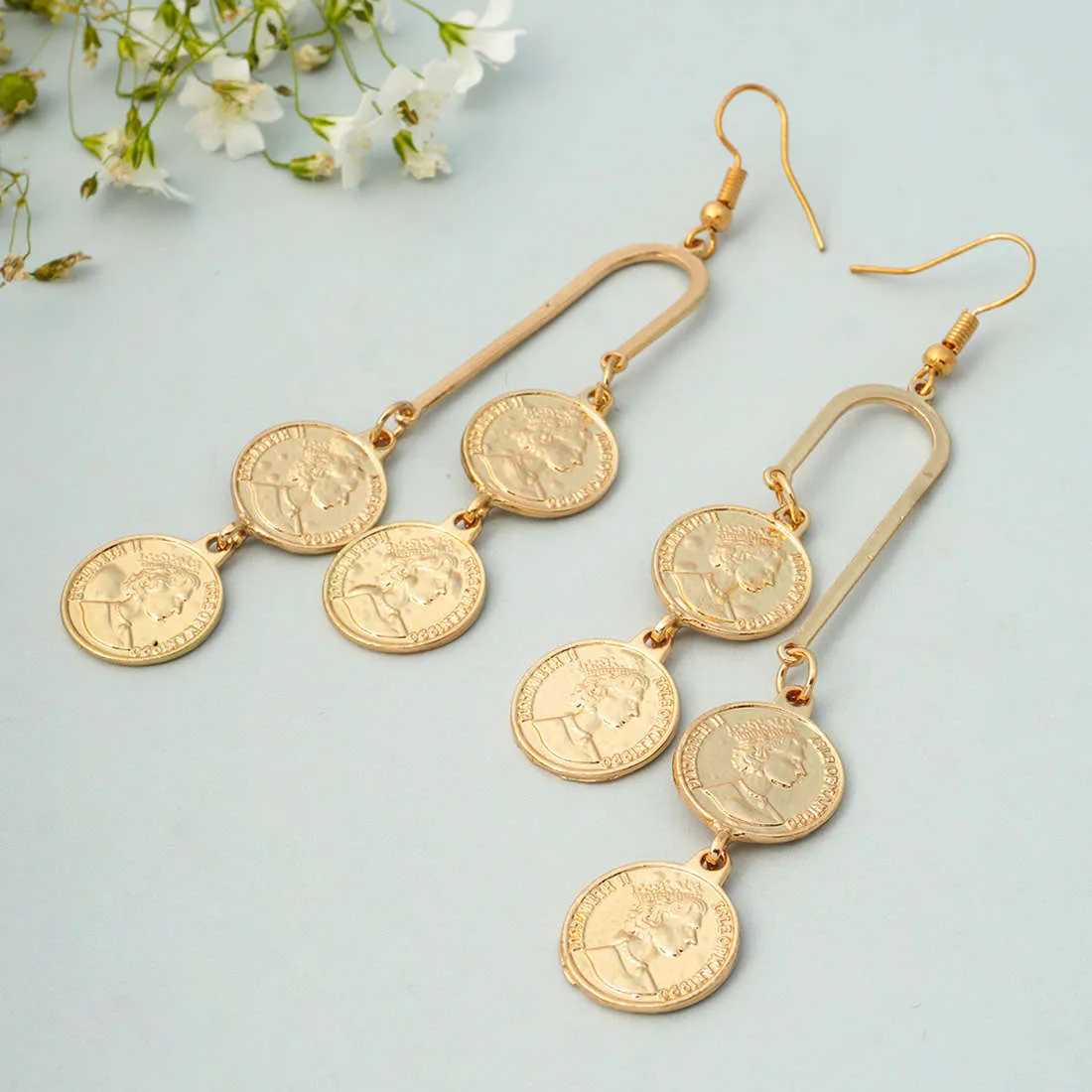 Golden Dangling Coin Earrings