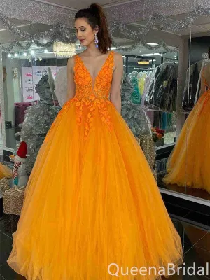 Gorgeous V Neck Lace Appliques A-line Party Dress Long Prom Dresses to Impress ,WGP1692