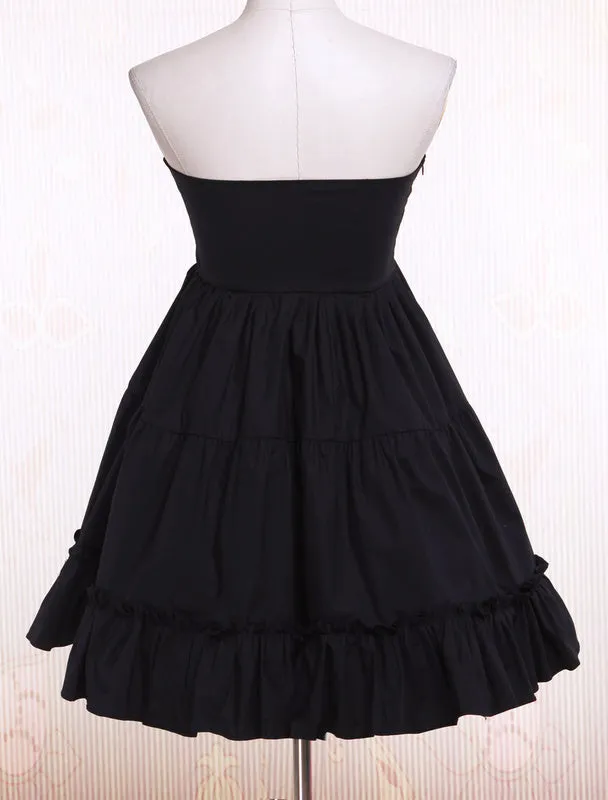 Gothic Lolita Dress SK Black High Waist Ruffles Cotton Lolita Skirt