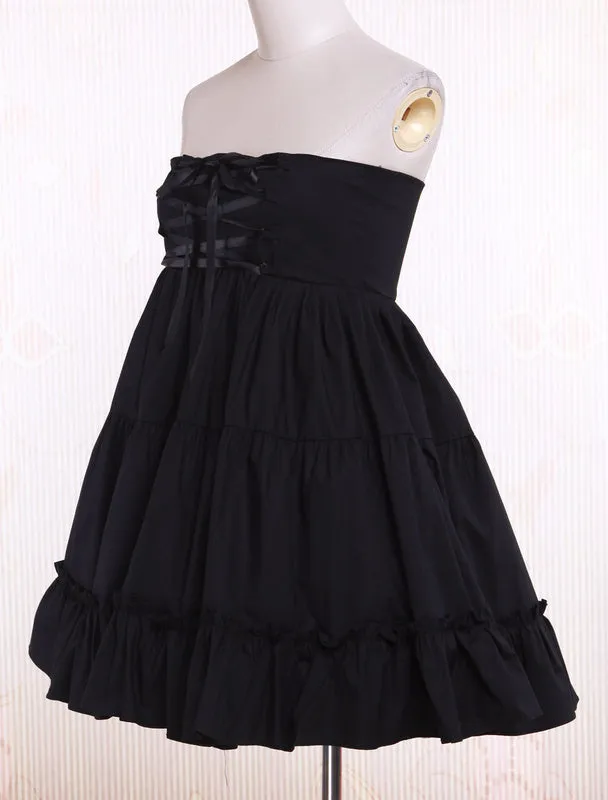 Gothic Lolita Dress SK Black High Waist Ruffles Cotton Lolita Skirt