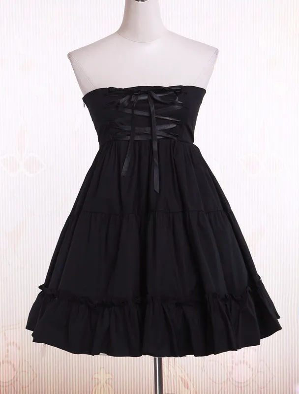 Gothic Lolita Dress SK Black High Waist Ruffles Cotton Lolita Skirt