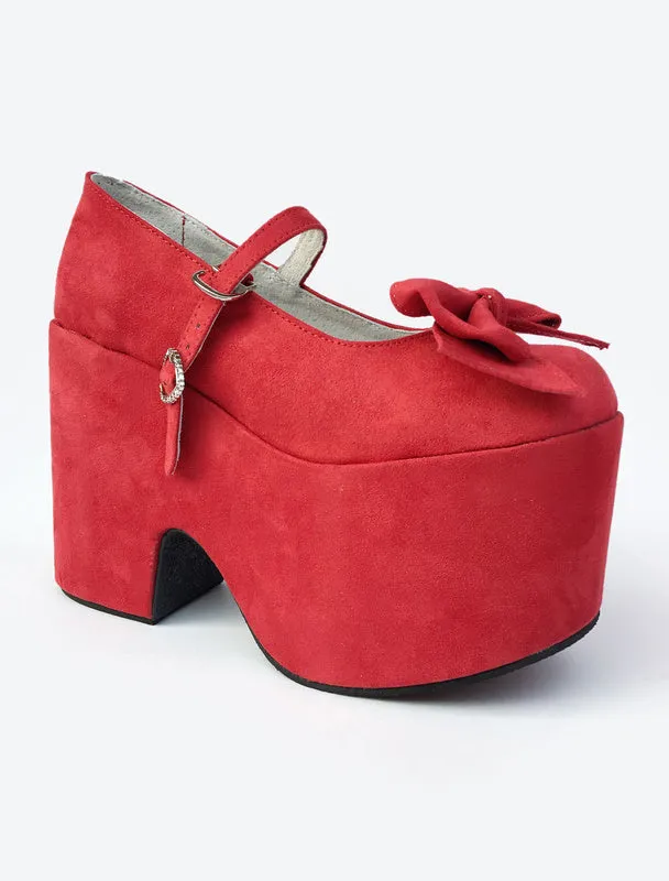 Gothic Lolita Shoes Burgundy Velvet Lolita High Platform Shoes With Bow