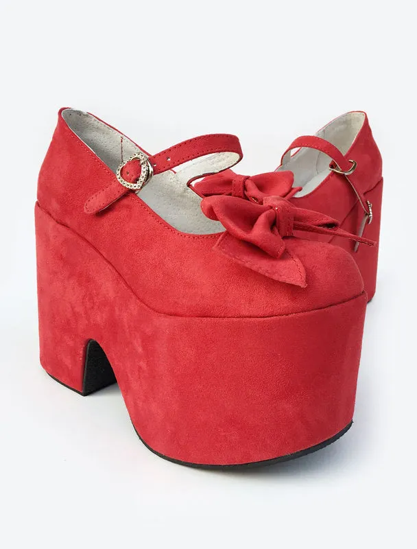 Gothic Lolita Shoes Burgundy Velvet Lolita High Platform Shoes With Bow