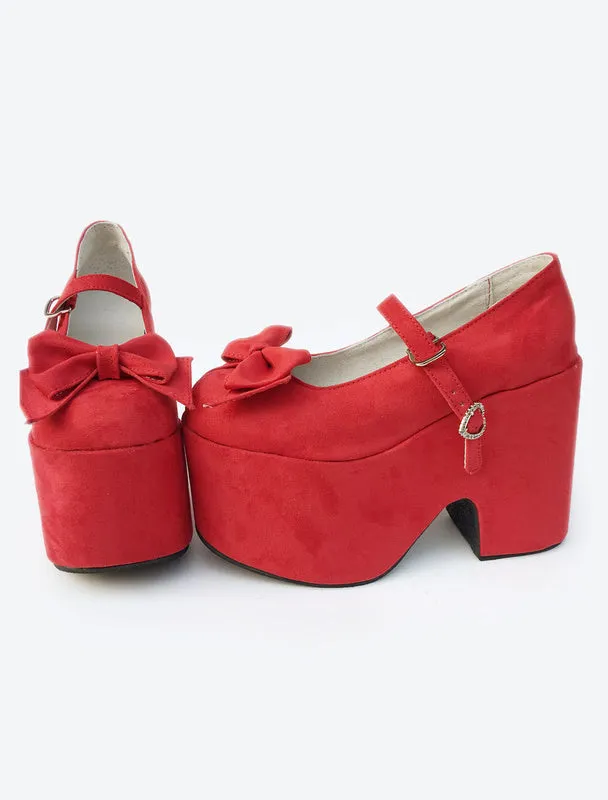 Gothic Lolita Shoes Burgundy Velvet Lolita High Platform Shoes With Bow
