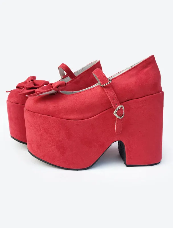 Gothic Lolita Shoes Burgundy Velvet Lolita High Platform Shoes With Bow